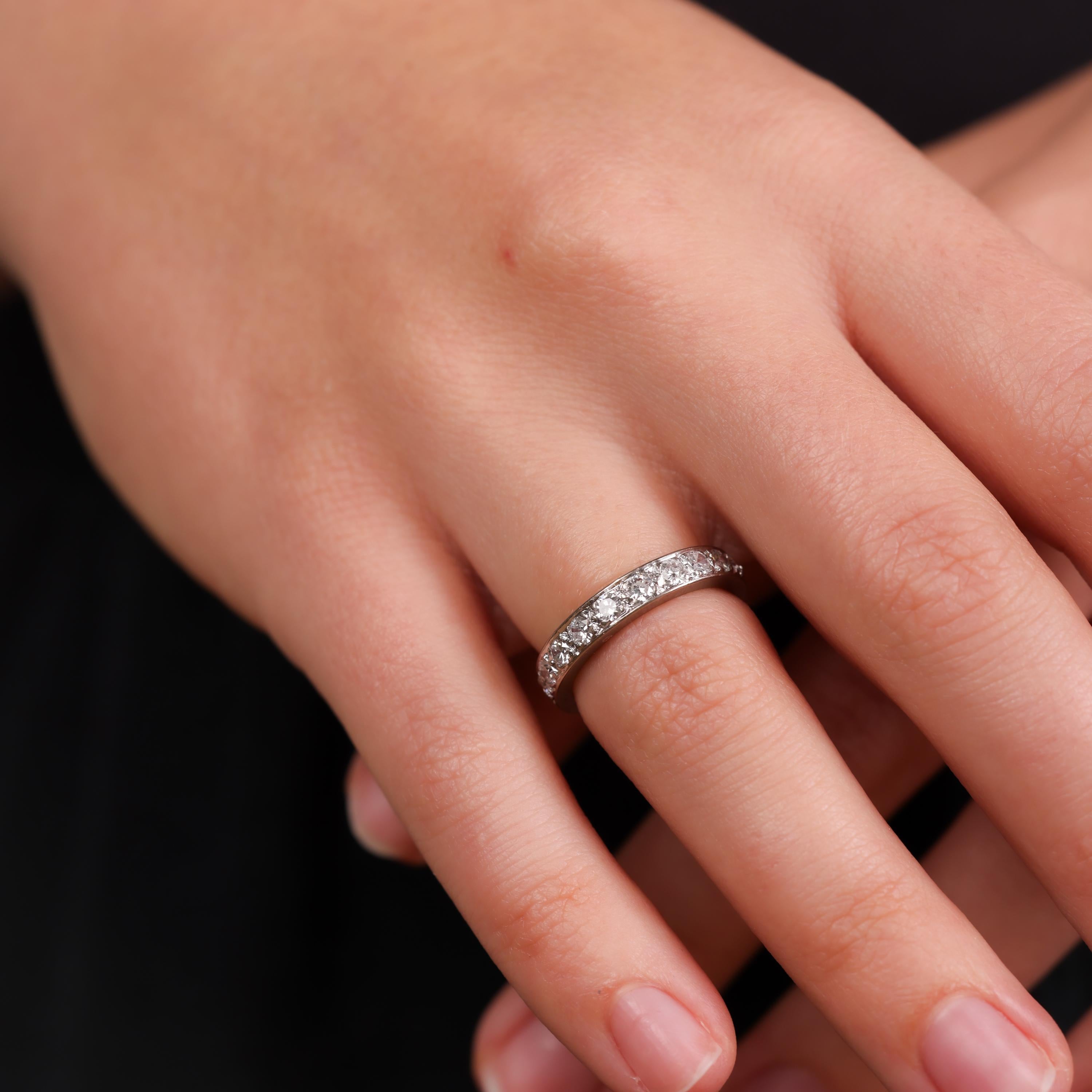 Vintage French 18k white gold diamond eternity band In Excellent Condition For Sale In Beverly Hills, CA