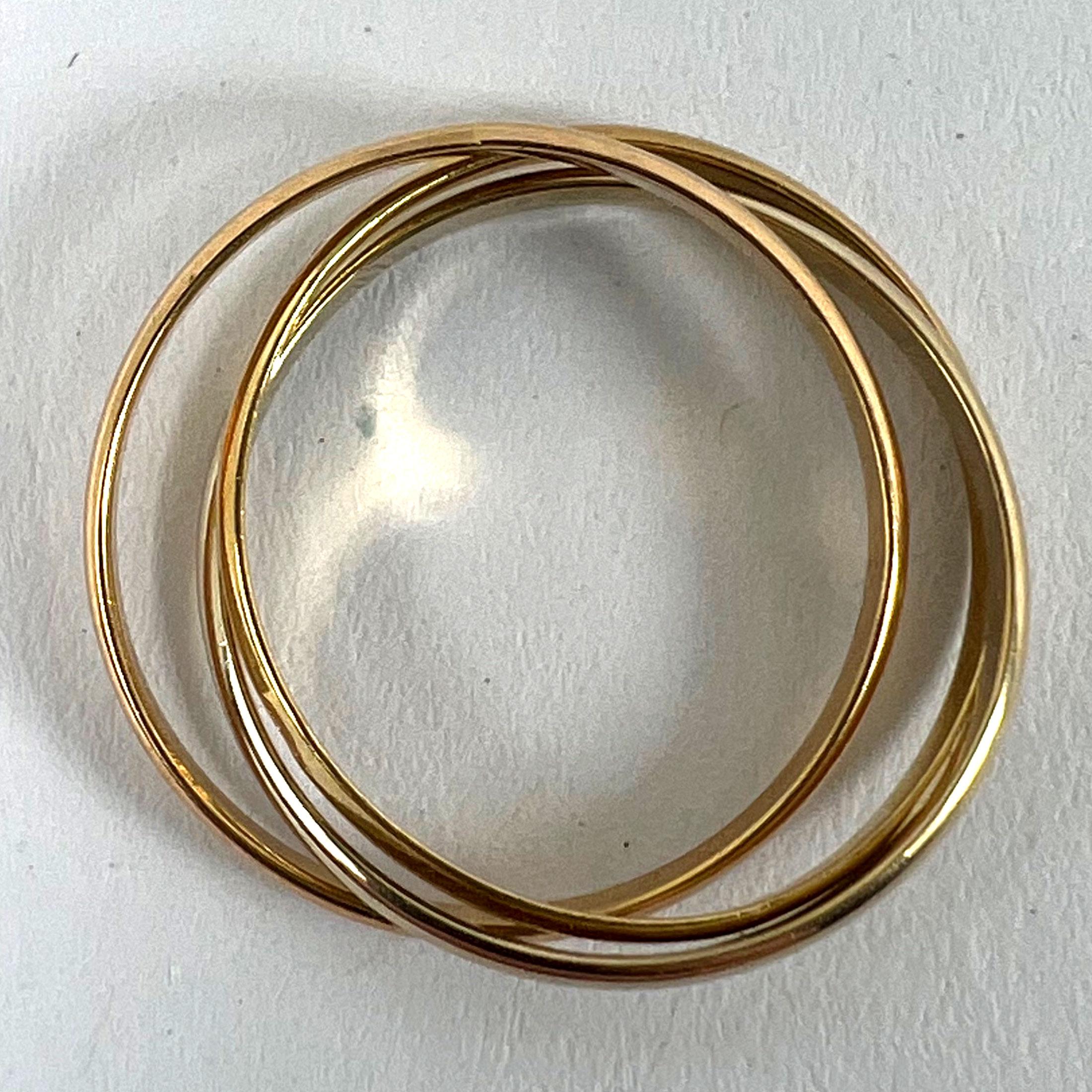 Alianza de boda rusa trinitaria francesa vintage de oro amarillo rosa blanco de 18 quilates 7