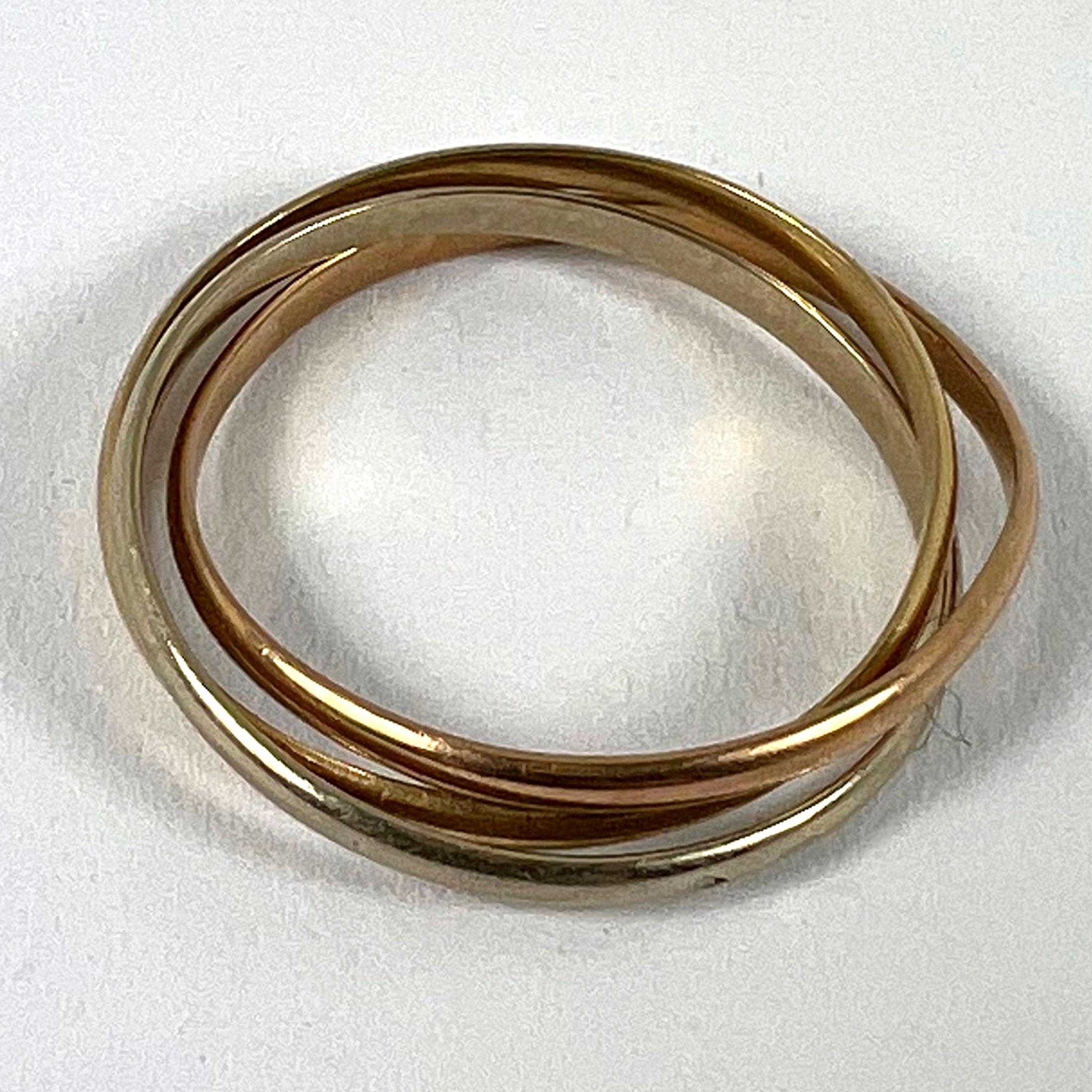 Vintage French 18K White Rose Yellow Gold Trinity Russian Wedding Ring en vente 8