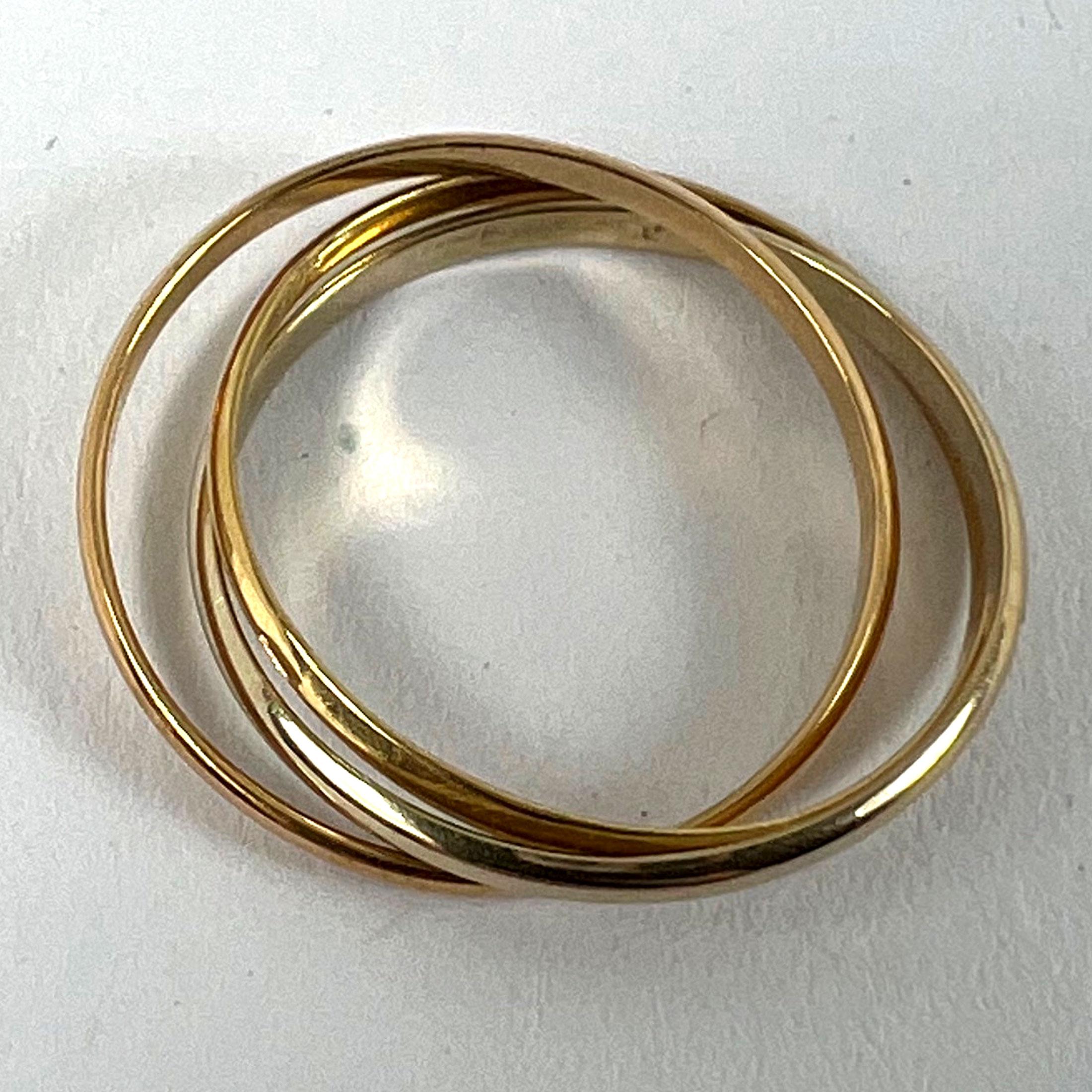 Alianza de boda rusa trinitaria francesa vintage de oro amarillo rosa blanco de 18 quilates 8