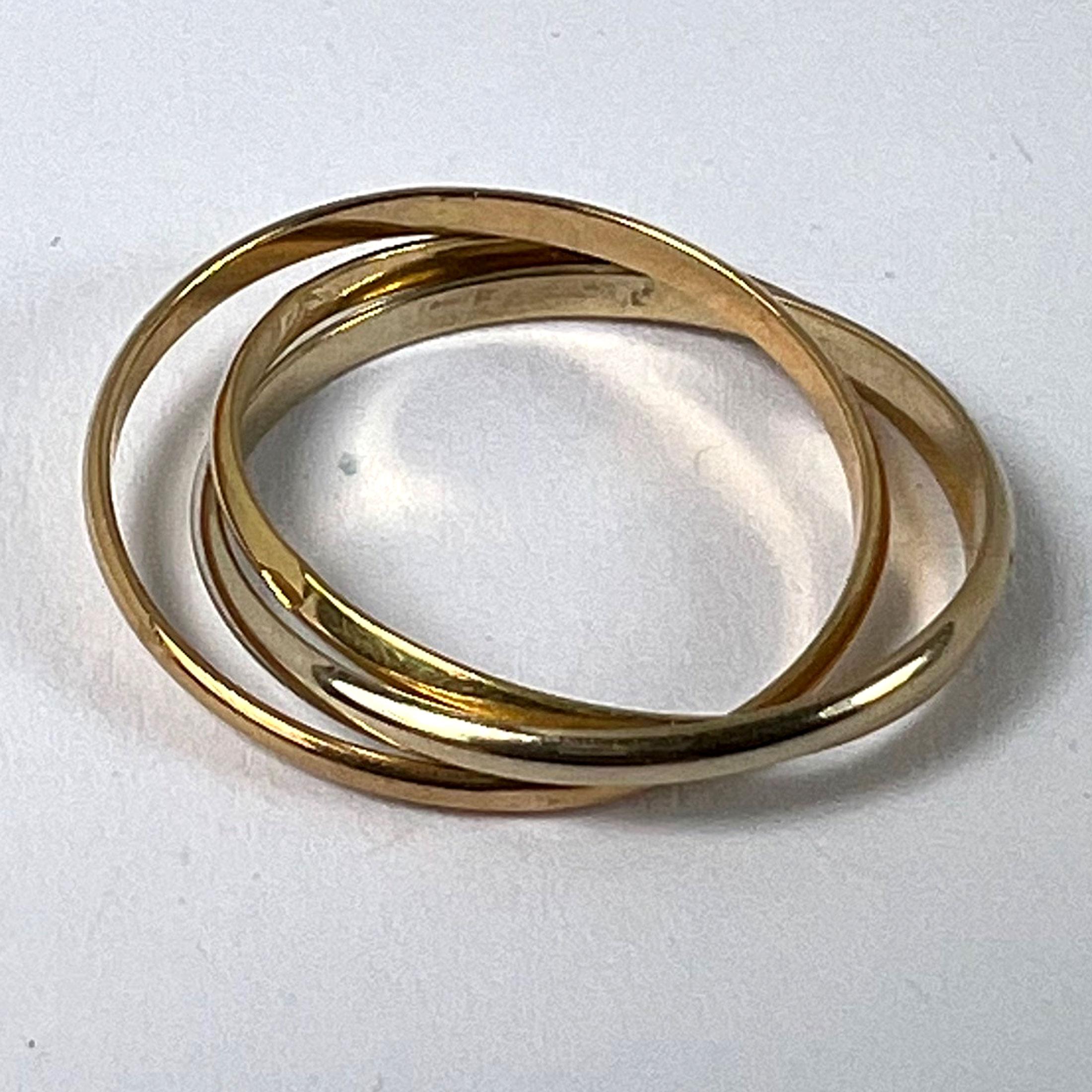 Alianza de boda rusa trinitaria francesa vintage de oro amarillo rosa blanco de 18 quilates 9