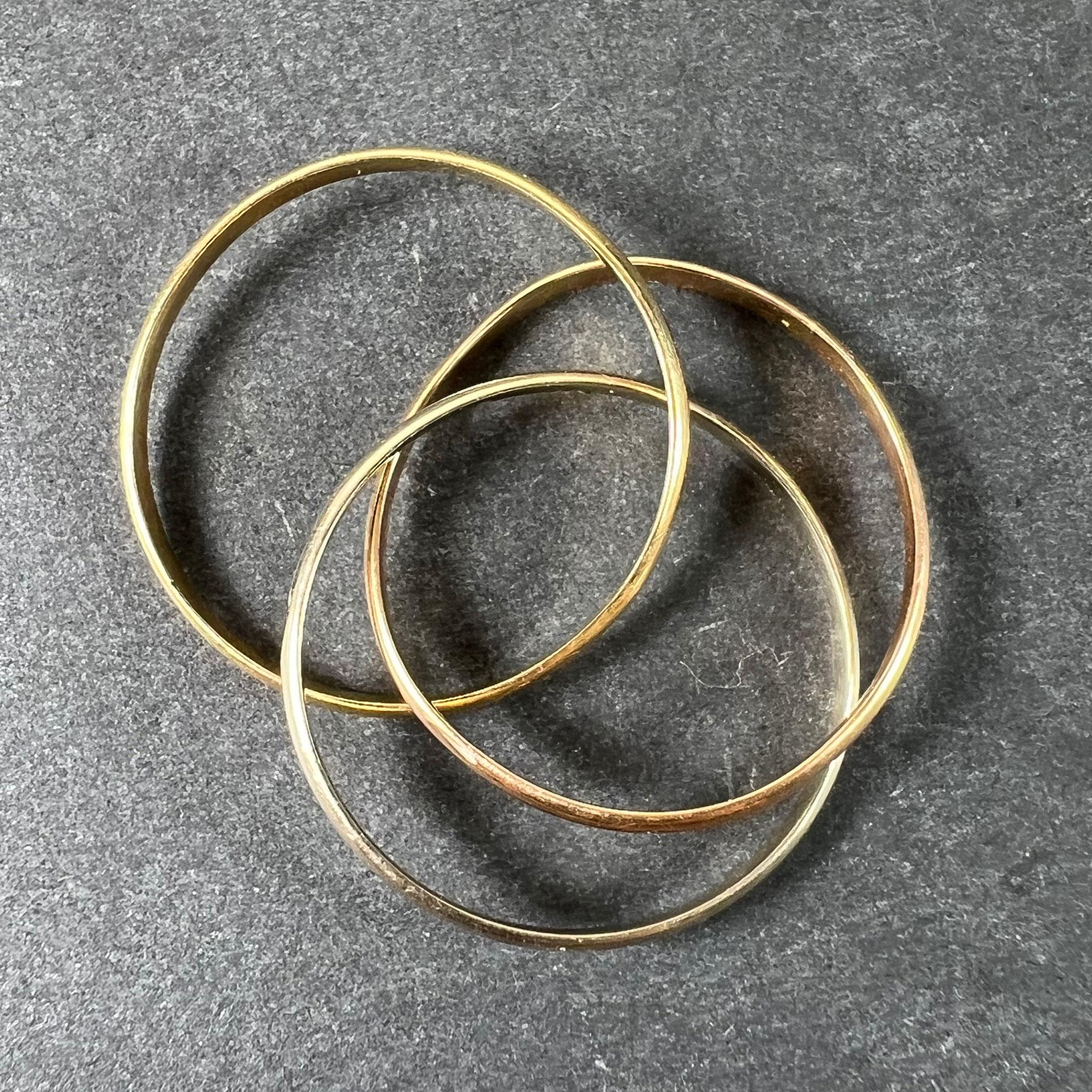 Vintage French 18K White Rose Yellow Gold Trinity Russian Wedding Ring Bon état - En vente à London, GB