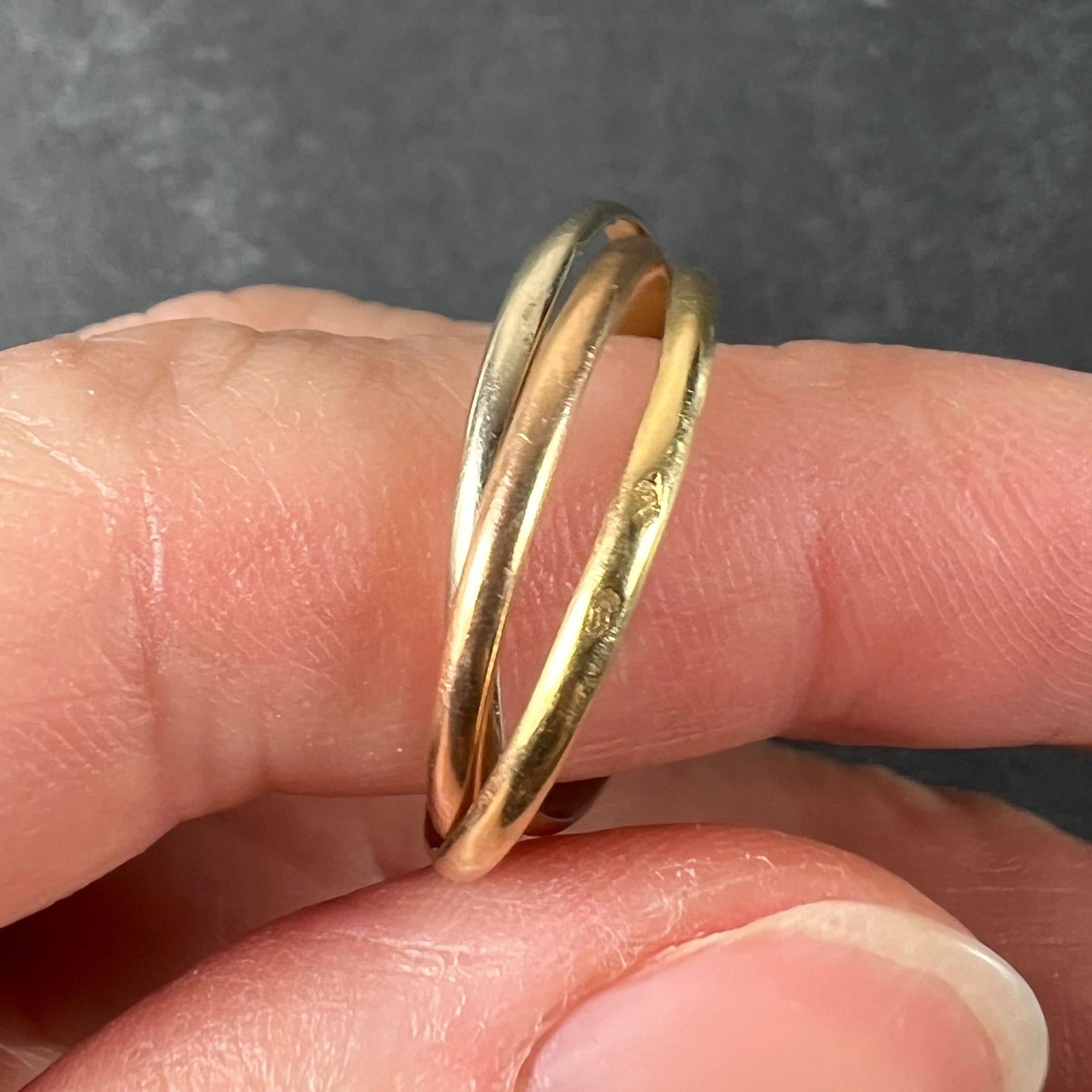 Vintage French 18K White Rose Yellow Gold Trinity Russian Wedding Ring Unisexe en vente