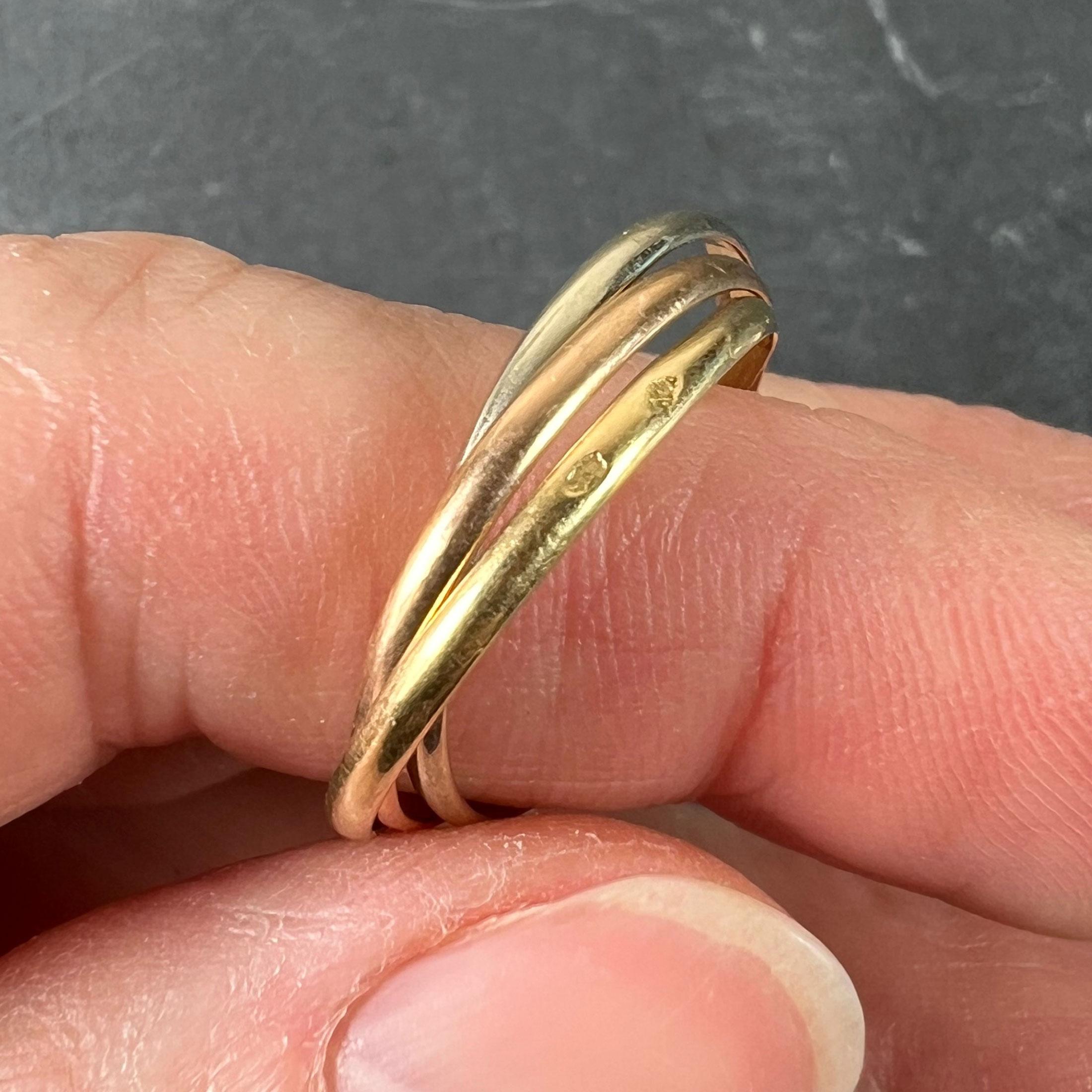 Vintage French 18K White Rose Yellow Gold Trinity Russian Wedding Ring en vente 1