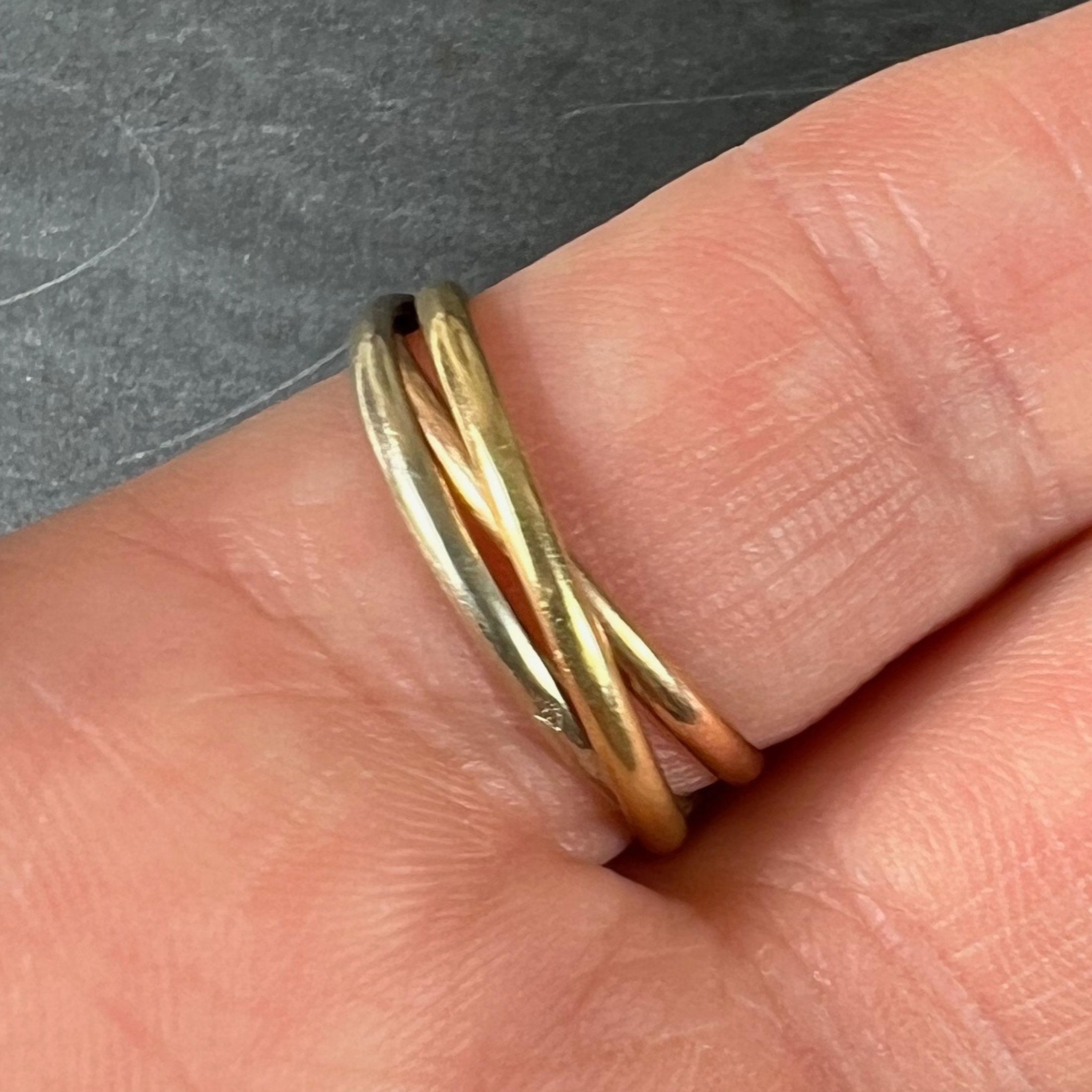 Vintage French 18K White Rose Yellow Gold Trinity Russian Wedding Ring en vente 5