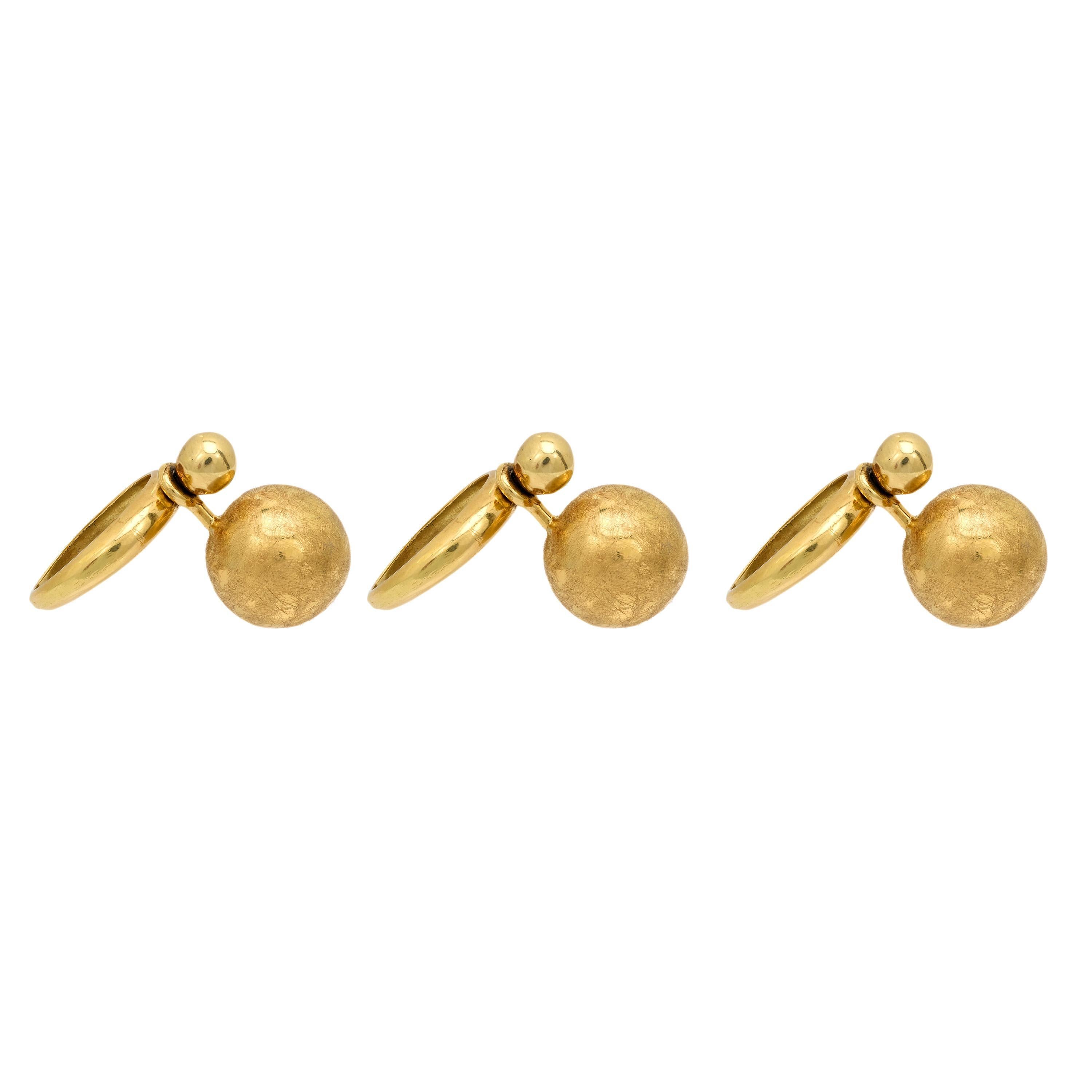 Modern Vintage French 18k yellow gold ball triple ring set For Sale