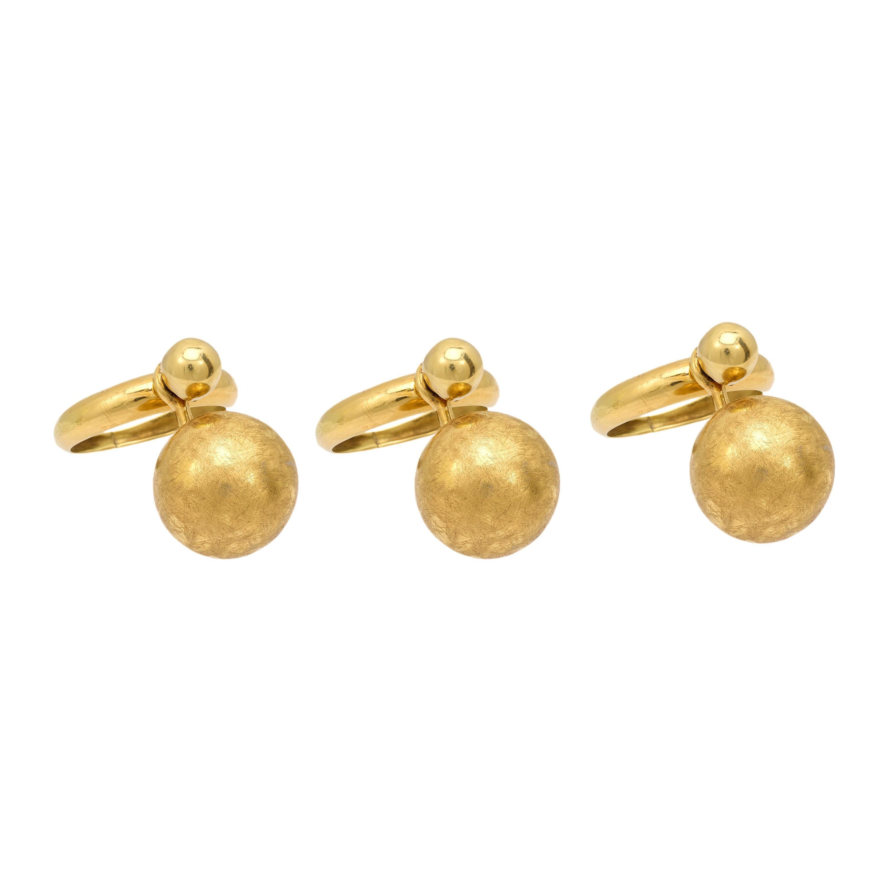Women's Vintage French 18k yellow gold ball triple ring set For Sale