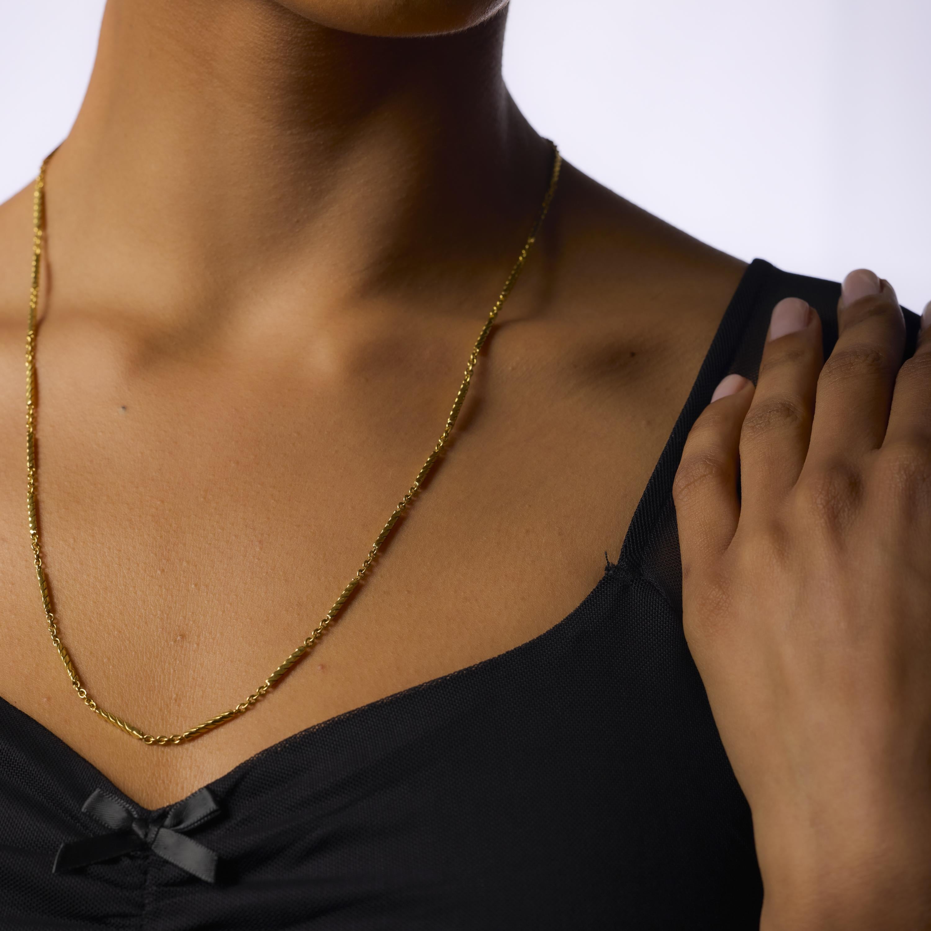 De las mujeres Collar francés vintage de cadena de barras de oro amarillo de 18 quilates en venta