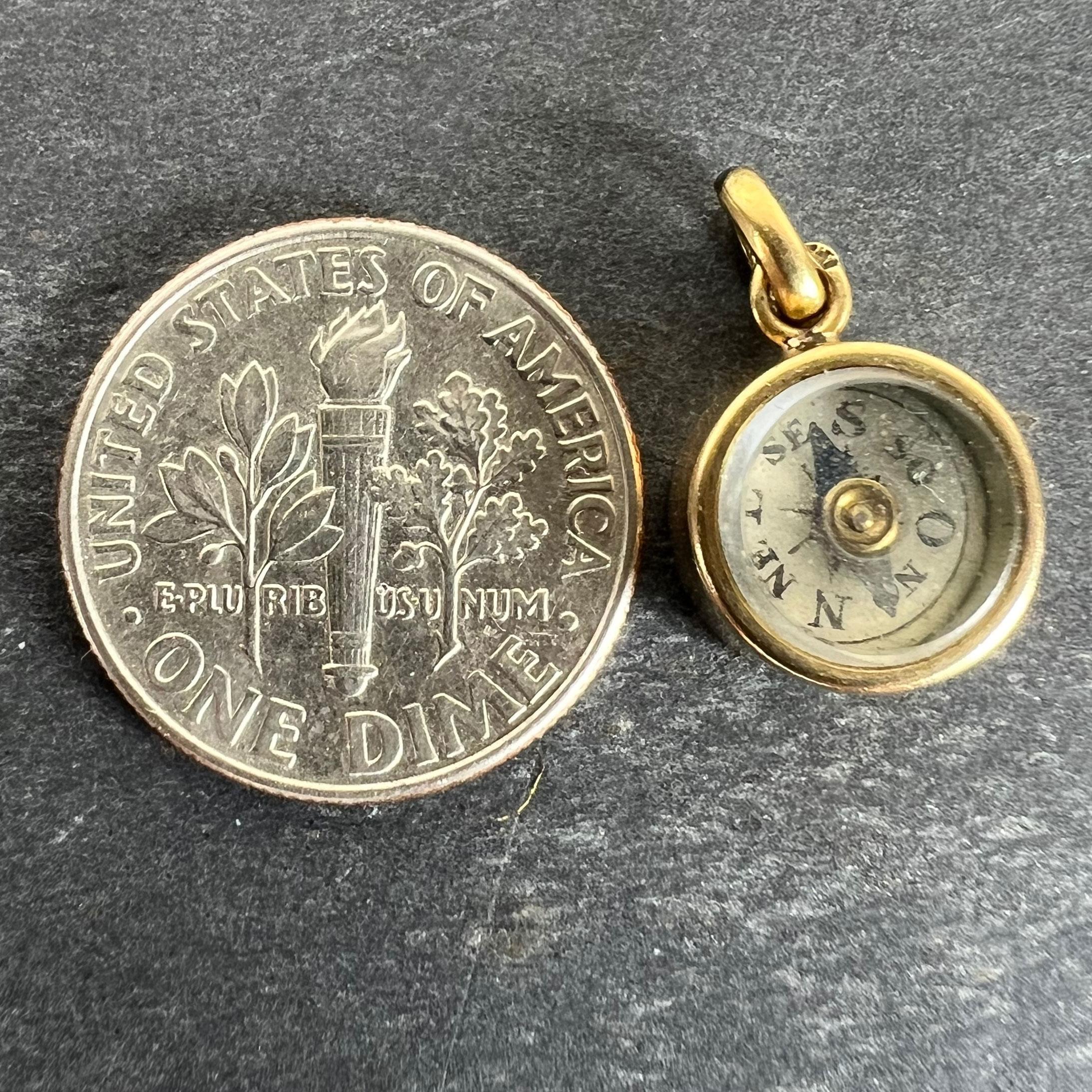 Vintage French 18K Yellow Gold Compass Charm Pendant For Sale 6