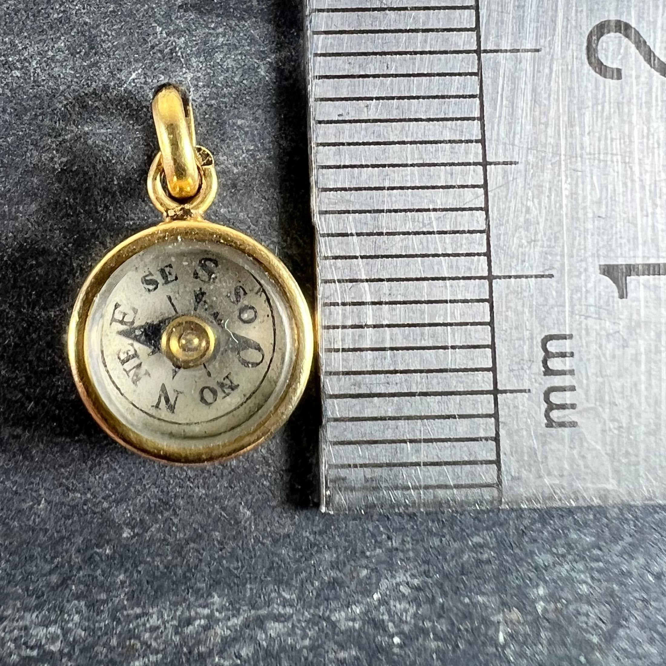 Vintage French 18K Yellow Gold Compass Charm Pendant For Sale 5