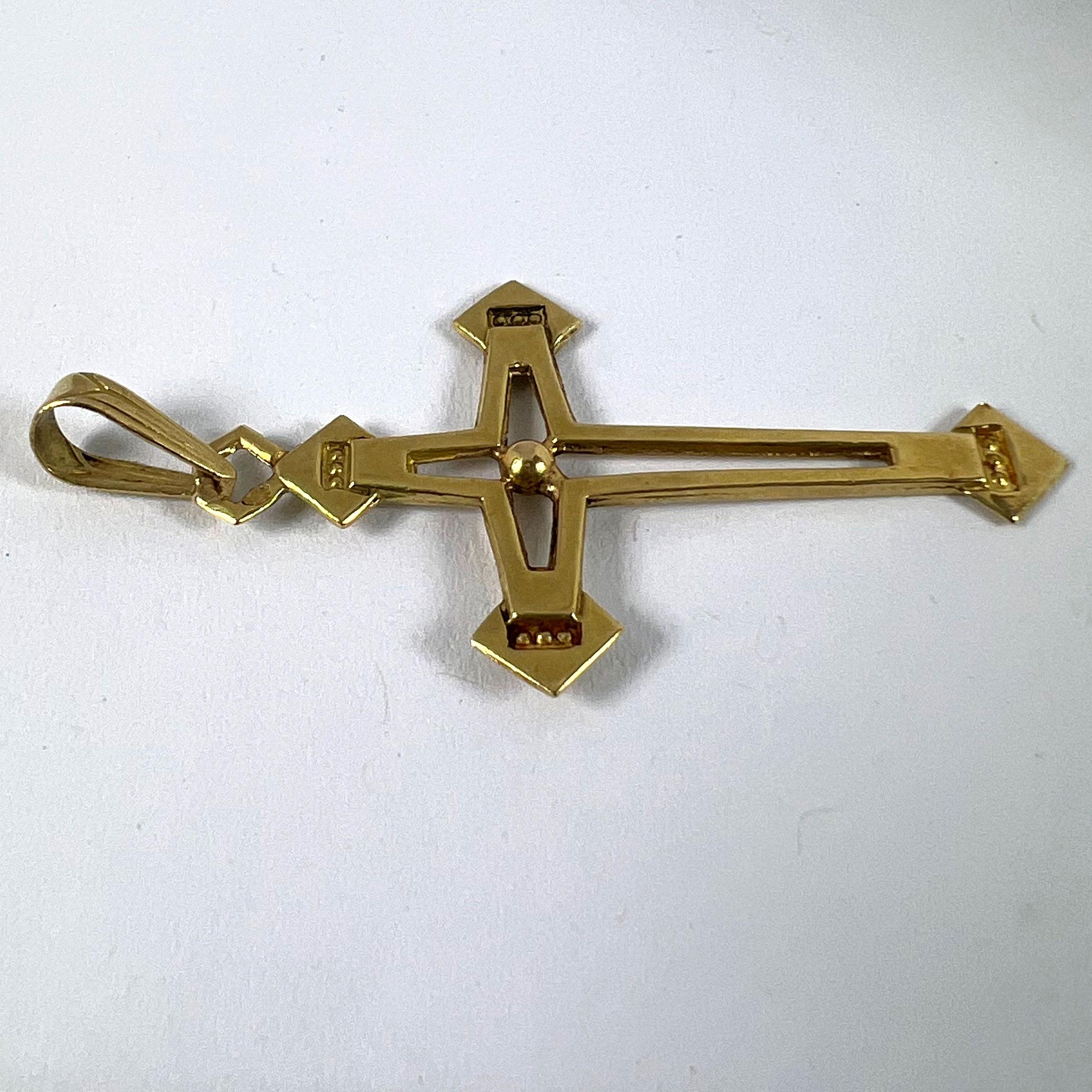 Vintage French 18K Yellow Gold Cross Pendant For Sale 11