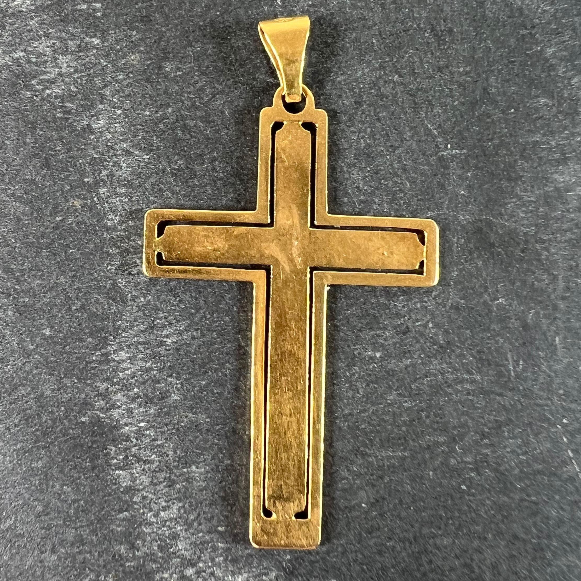 Vintage French 18K Yellow Gold Cross Pendant In Good Condition For Sale In London, GB