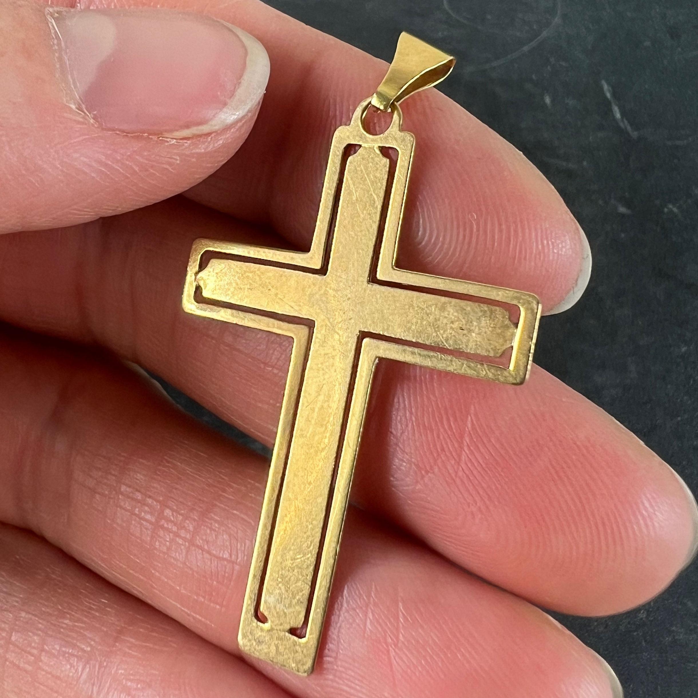 Vintage French 18K Yellow Gold Cross Pendant For Sale 4