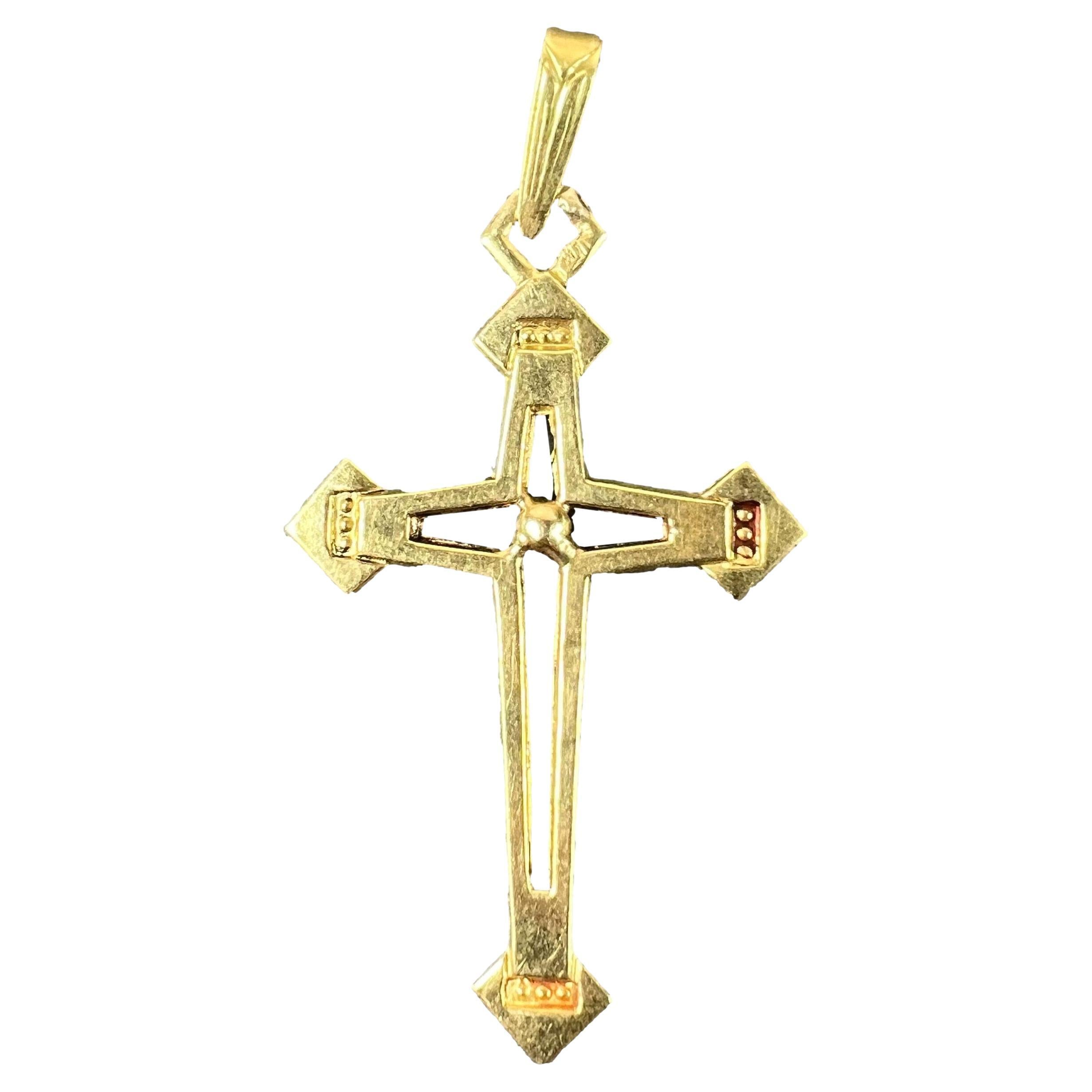 Vintage French 18K Yellow Gold Cross Pendant