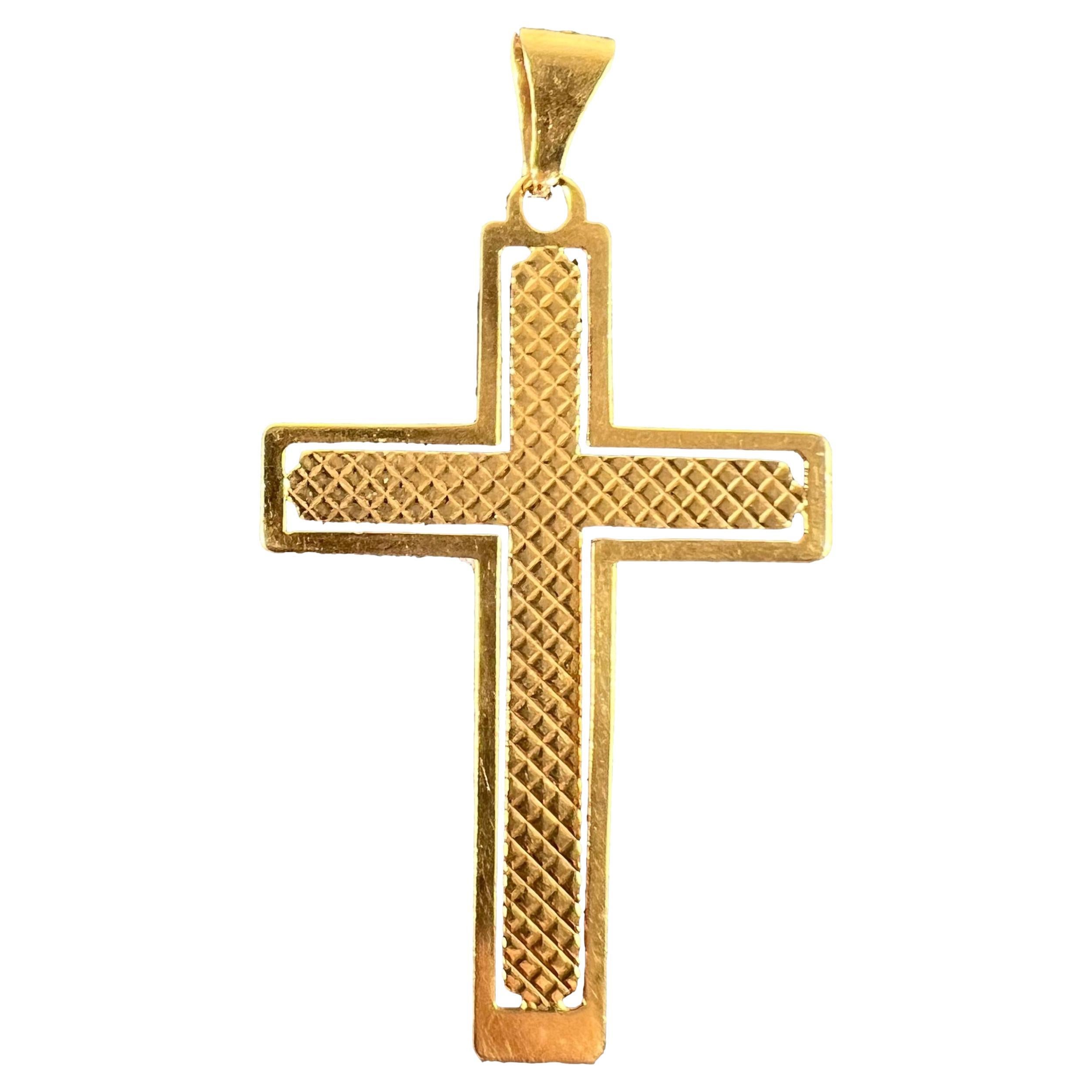 Vintage French 18K Yellow Gold Cross Pendant For Sale