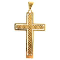 Vintage French 18K Yellow Gold Cross Pendant