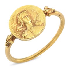Vintage French 18k Yellow Gold Jehanne D' Arc Coin Ring