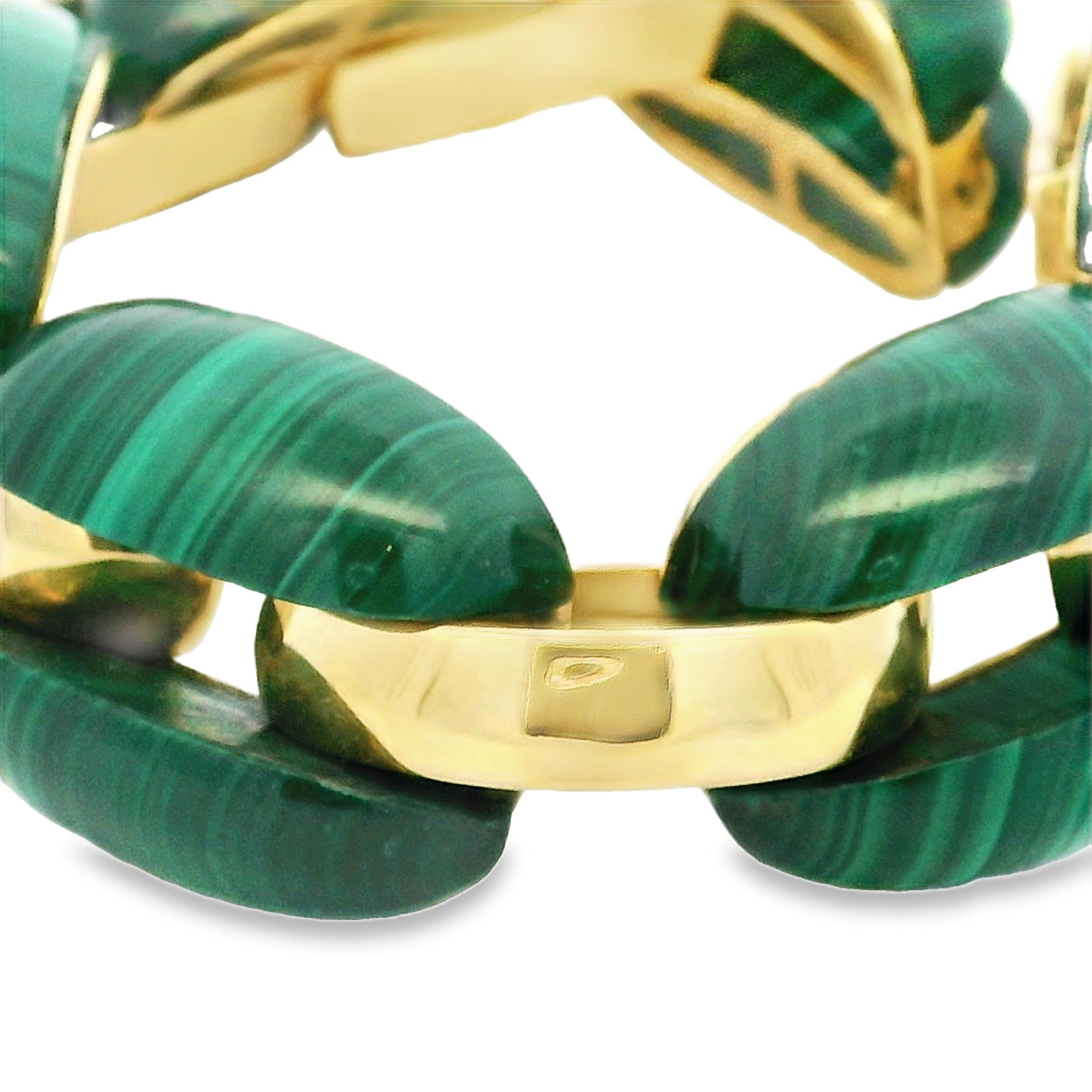 Vintage Französisch 18K Gelbgold & Malachit Link-Armband, 92,24 Gramm im Angebot 5