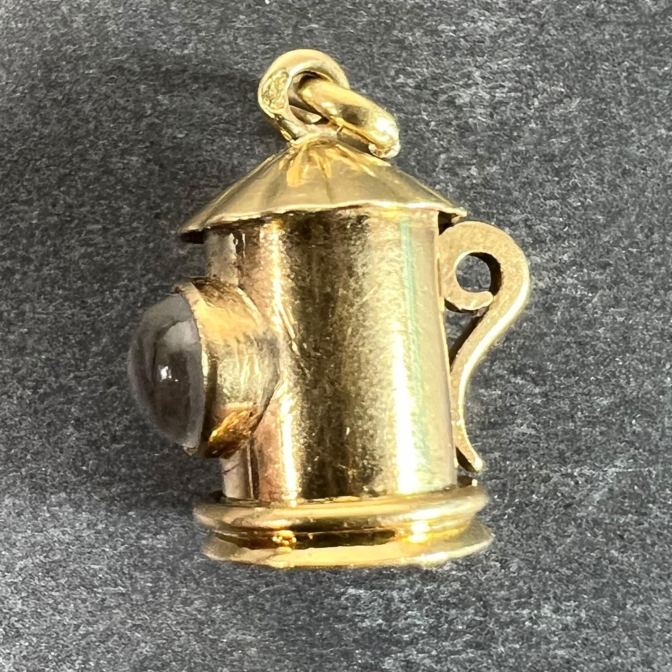 Vintage Französisch 18K Gelbgold Bergkristall Quarz Sturm Laterne Charm Anhänger (Cabochon) im Angebot