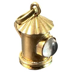 Vintage Französisch 18K Gelbgold Bergkristall Quarz Sturm Laterne Charm Anhänger