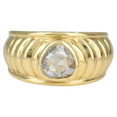 Vintage French 18k Yellow Gold Rose Cut Diamond Domed Band Ring