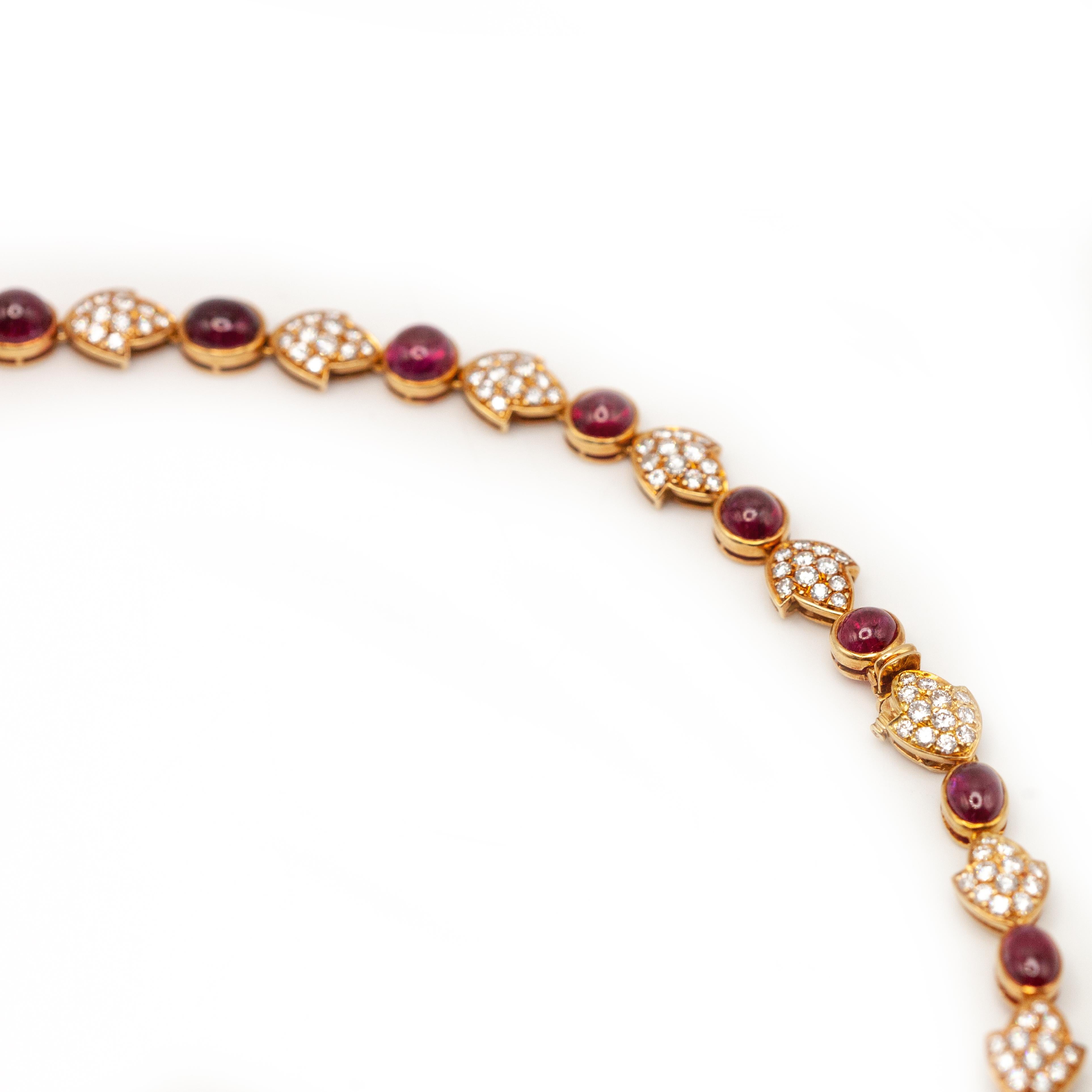 Collier Vintage français en or jaune 18K avec rubis et diamants en vente 8