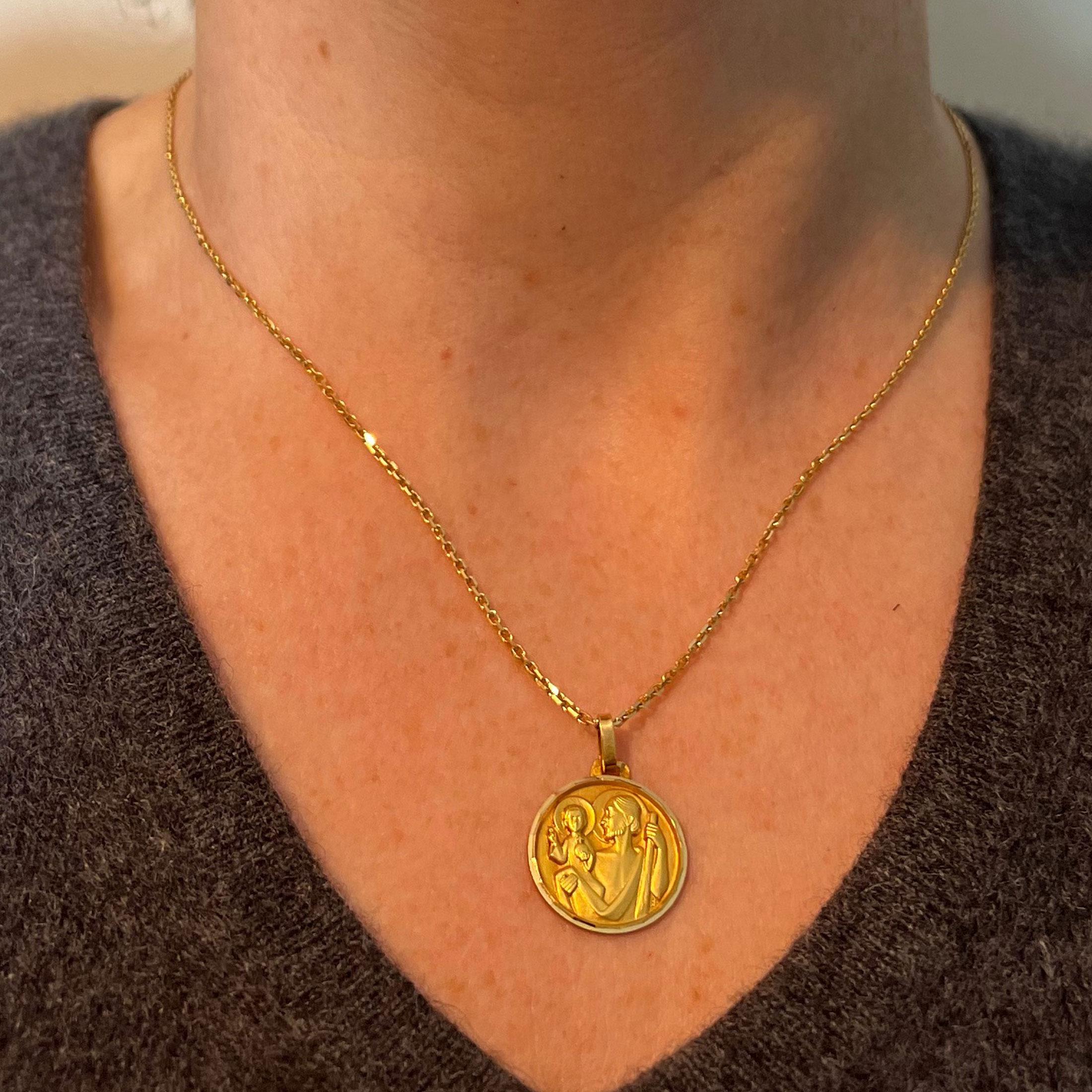 da uomo o donna Ciondolo religioso Saint Christopher in oro giallo 18 carati francese d'epoca in vendita