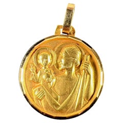Vintage French 18K Yellow Gold Saint Christopher Religious Charm Pendant