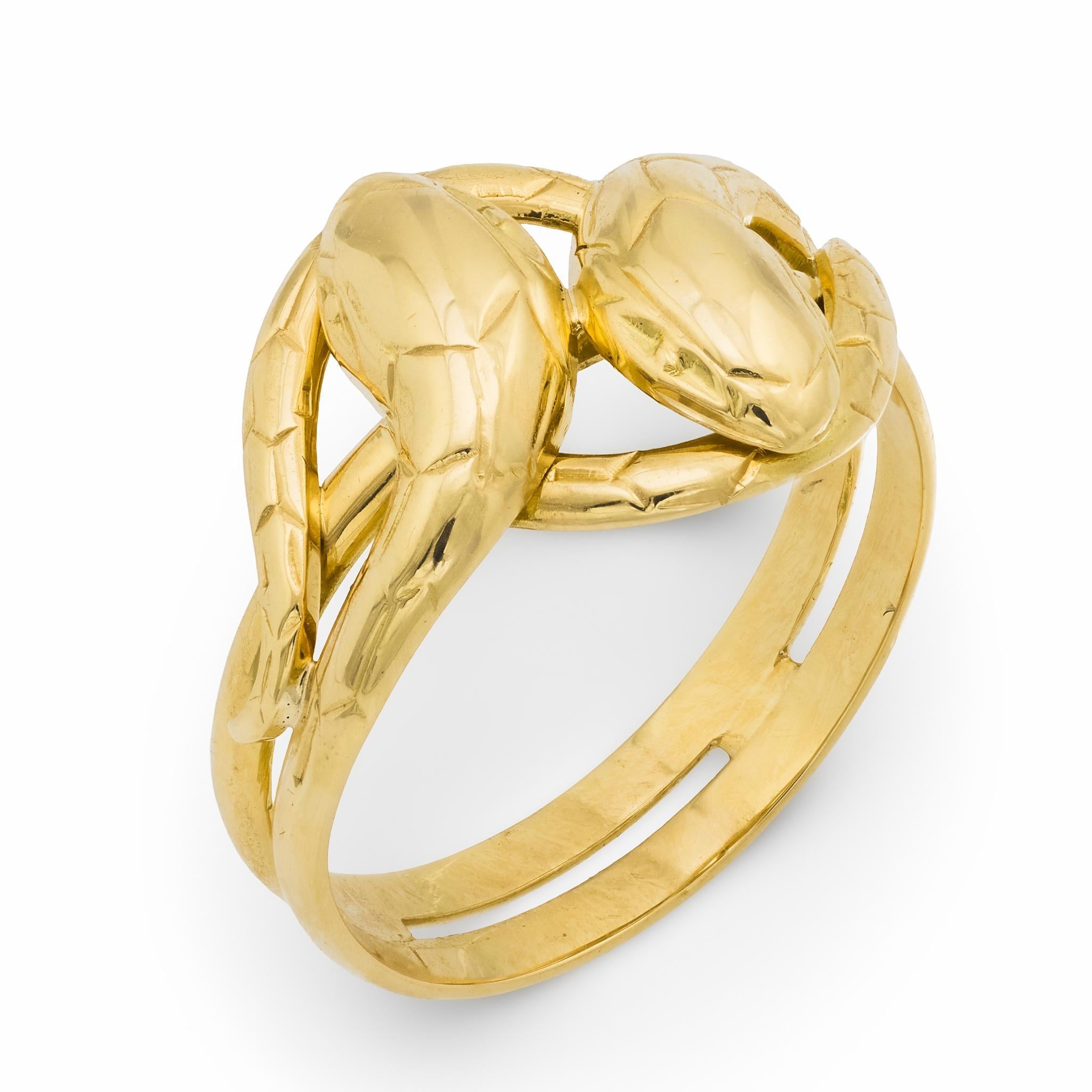 Bague serpent vintage française en or jaune 18k