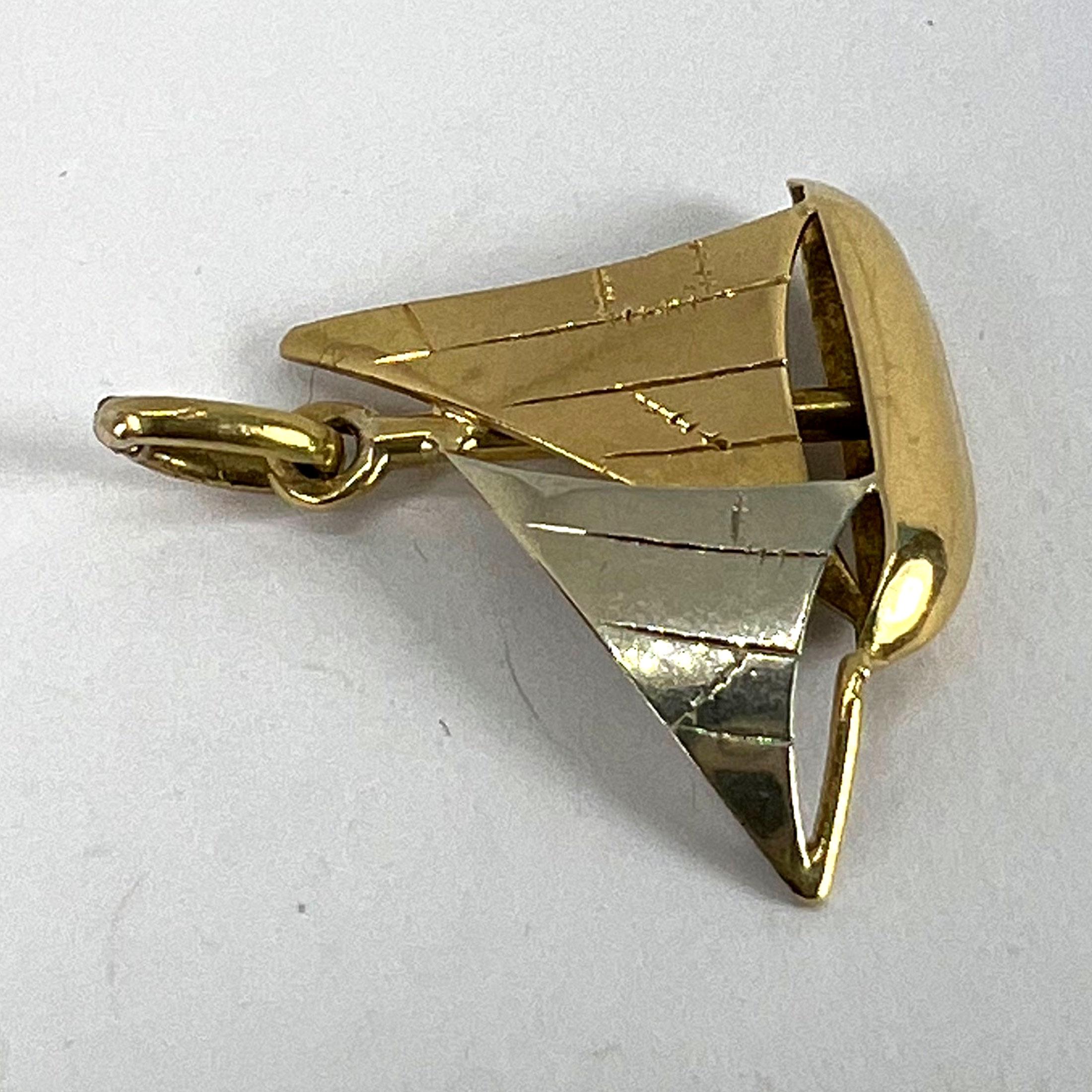 Vintage Französisch 18K Gelb Weißgold Segeln Yacht Boot Charm Anhänger im Angebot 10