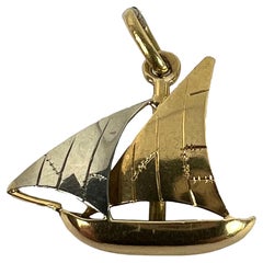 Vintage Französisch 18K Gelb Weißgold Segeln Yacht Boot Charm Anhänger