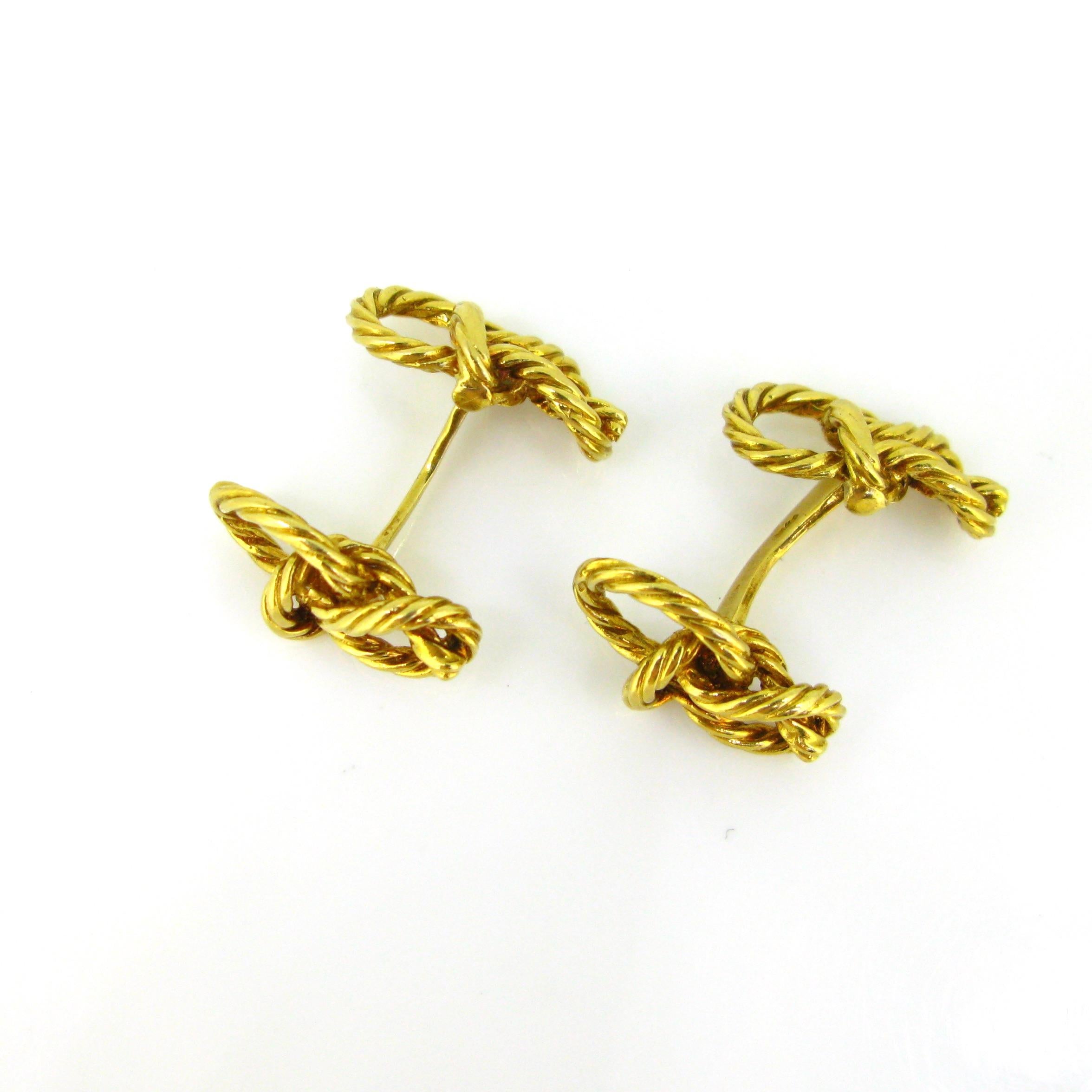 Vintage French 18kt Gold Knot Cufflinks by De Percin, circa 1960 In Good Condition In London, GB