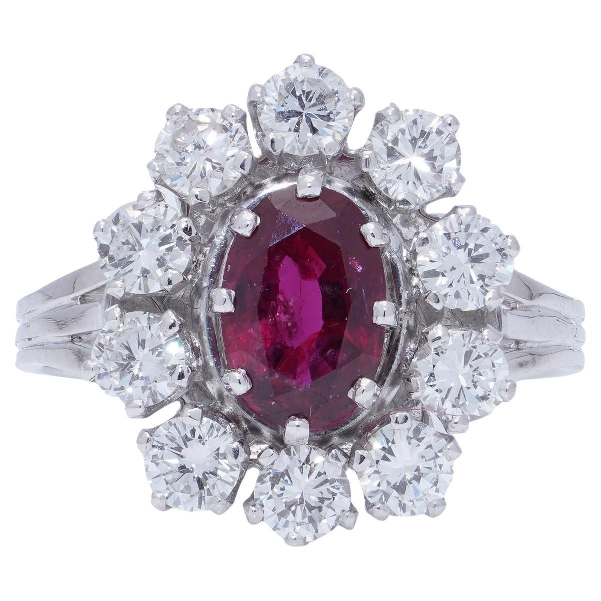 Vintage French 18kt Gold 0.65 ct. Ruby and Diamond Cluster Ring