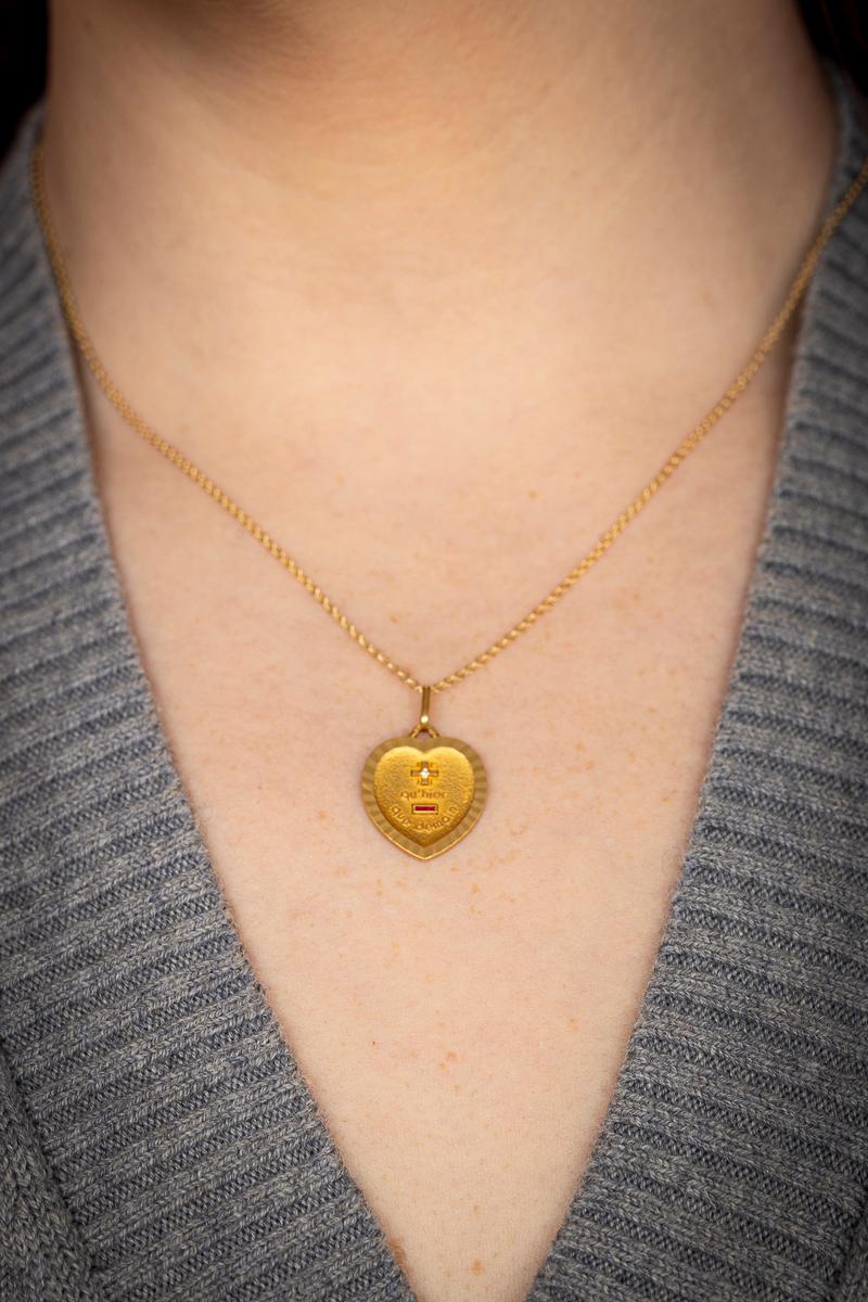 Post-War Vintage French 18Kt Heart Love Pendant by Augis For Sale