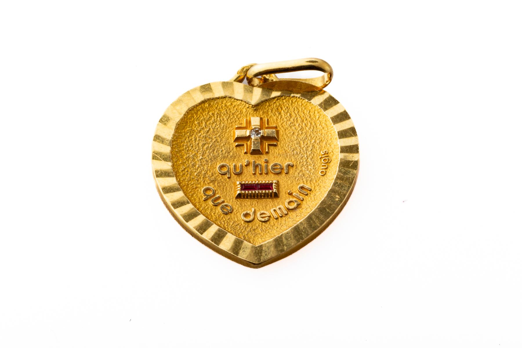 Round Cut Vintage French 18Kt Heart Love Pendant by Augis For Sale