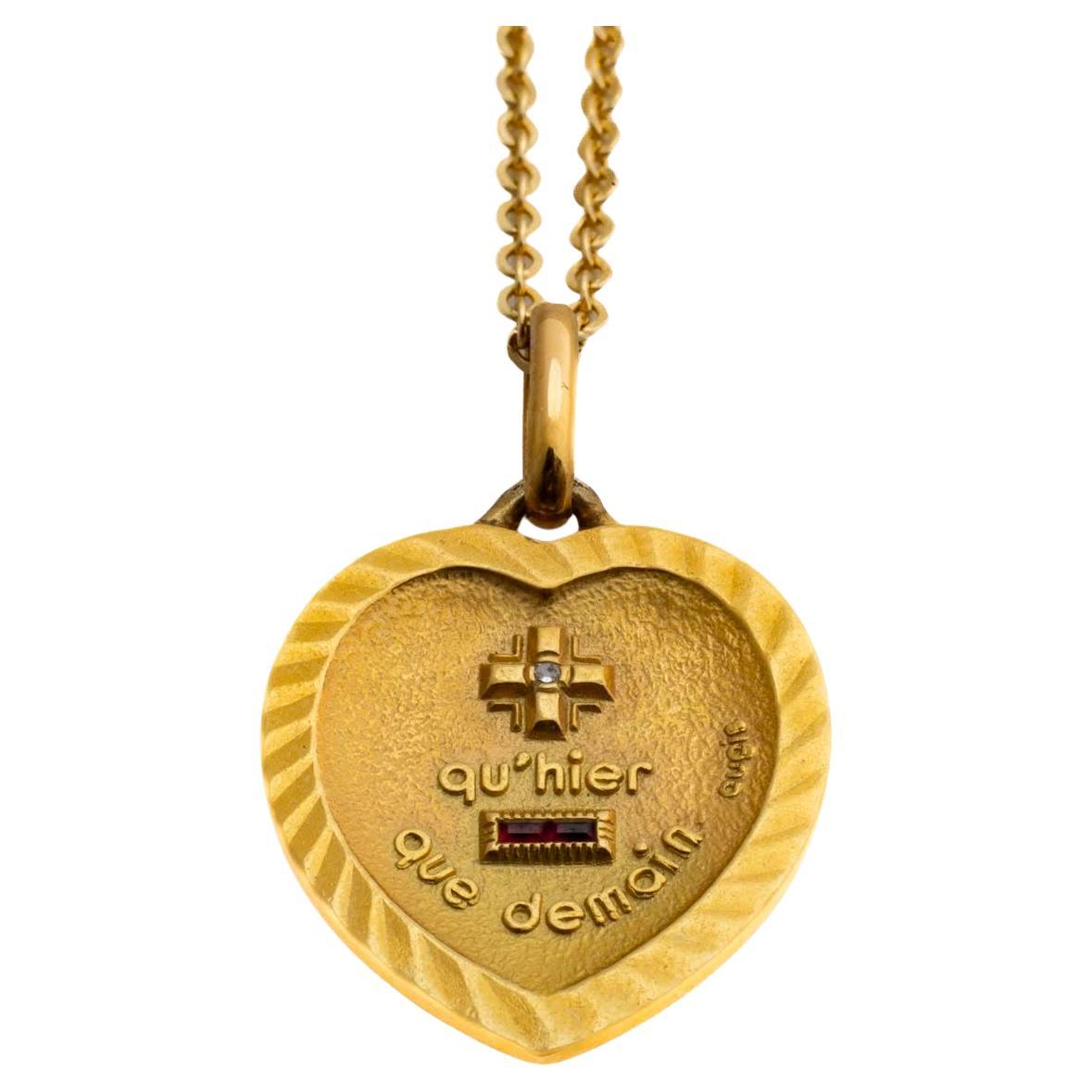 Französischer 18 Karat Herz- Love-Anhänger von Augis, Vintage
