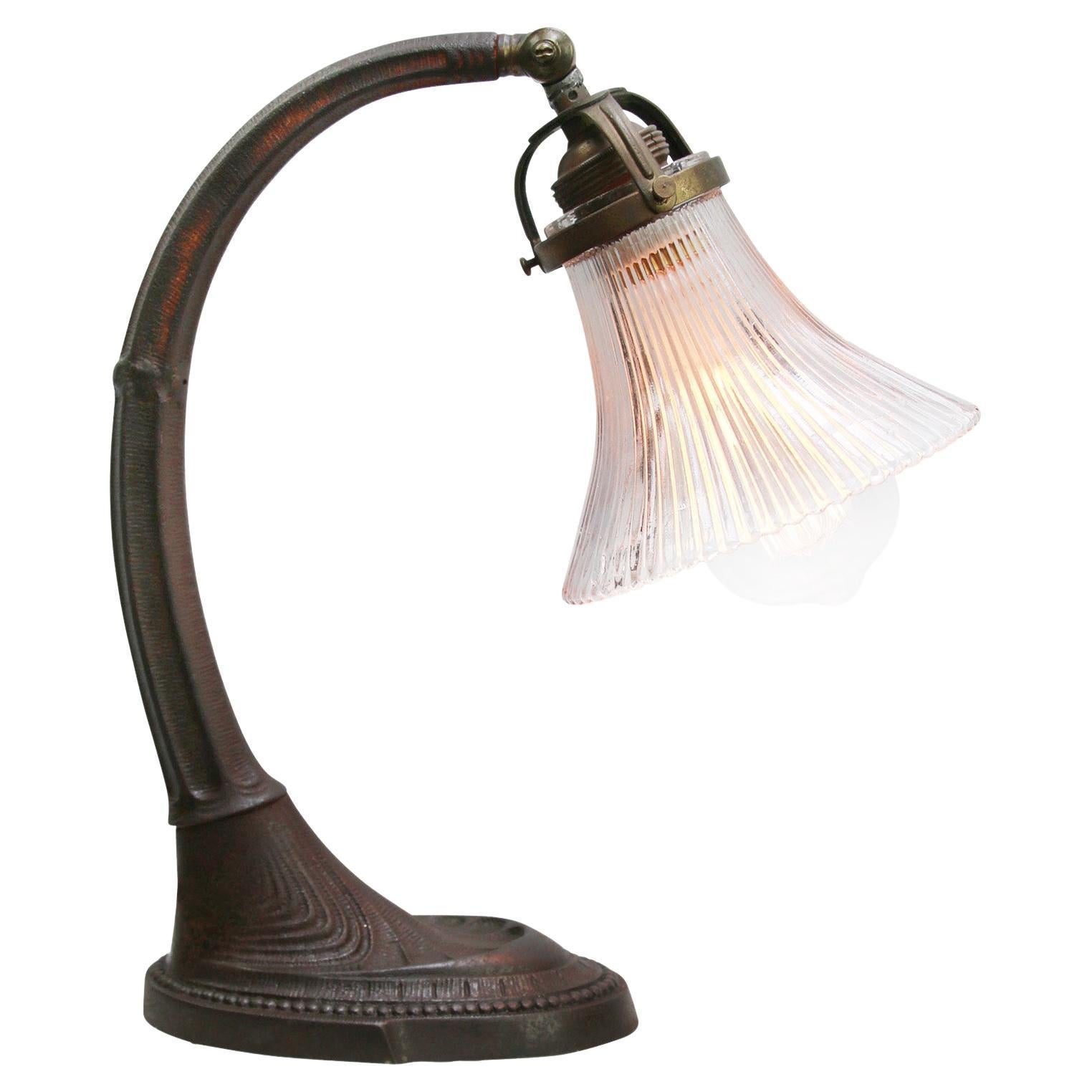 Vintage French 1920s Art Deco Cast Iron Glass Table Desk Light