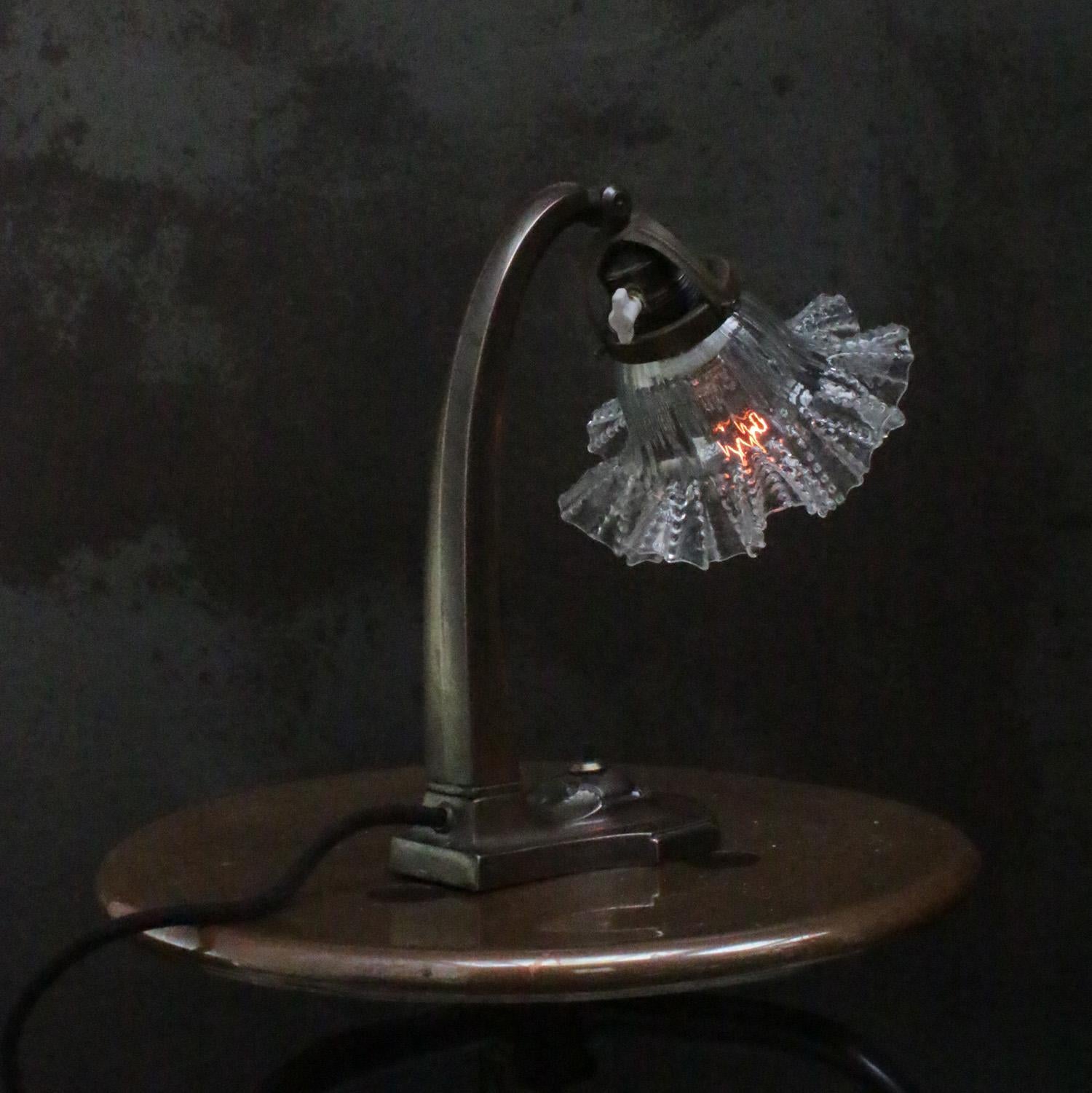 Vintage French 1920s Art Deco Iron Brass Clear Glass Table Desk Light 1
