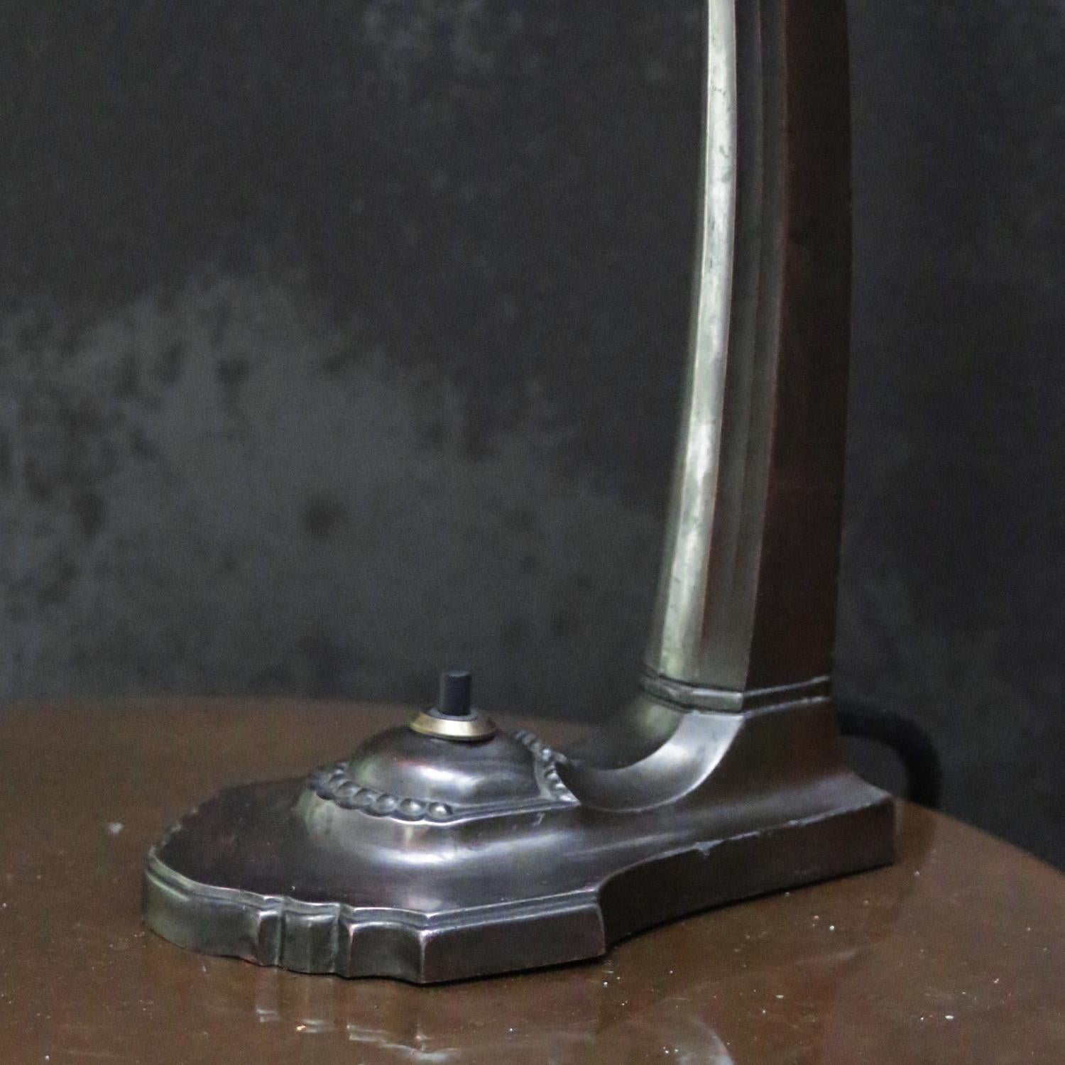 Vintage French 1920s Art Deco Iron Brass Clear Glass Table Desk Light 2