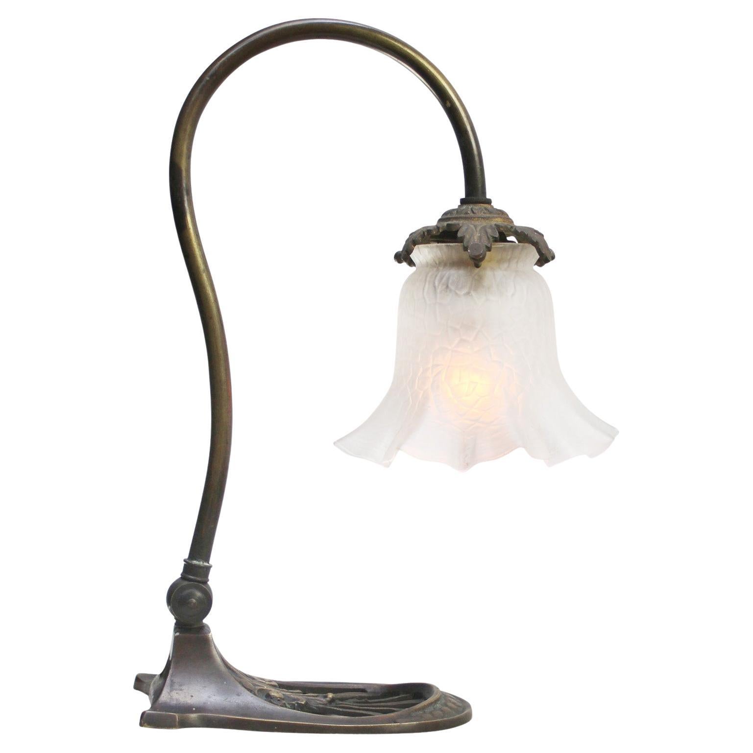 Vintage French 1920s Art Nouveau Brass Glass Table Desk Light