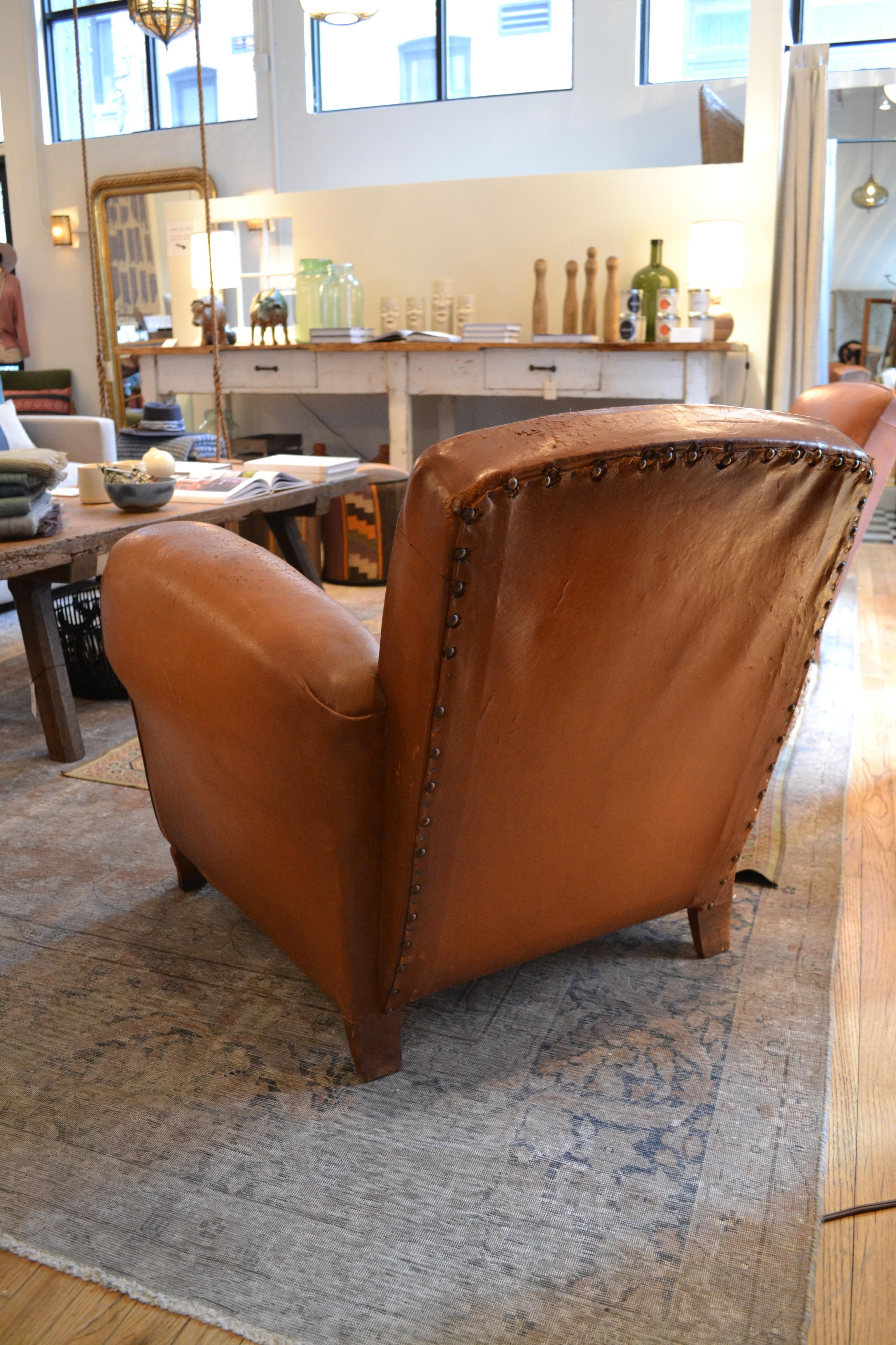 Vintage French 1930s Leather Club Chairs 1