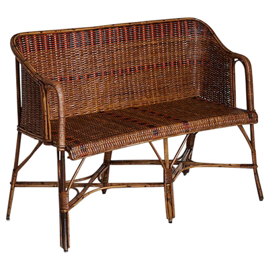 Vintage French 1930s Sofa in Rattan with Woven Details