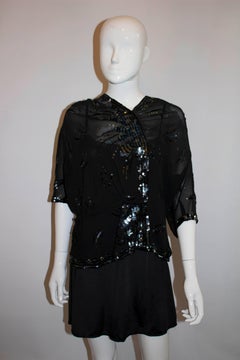 Vintage French 1940's Crepe Top with Sequin Detail