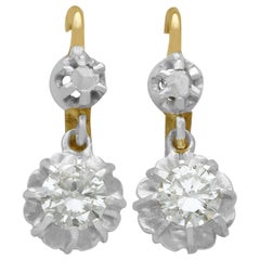 Vintage French 1940s Diamond and Yellow Gold Drop Earrings