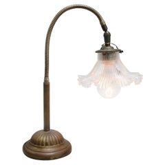 Vintage French 1950s Brass Glass Table Desk Light
