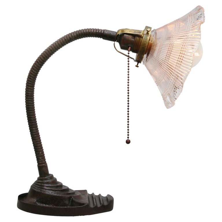 Vintage French 1950s Cast Iron Glass Table Desk Light For Sale at 1stDibs