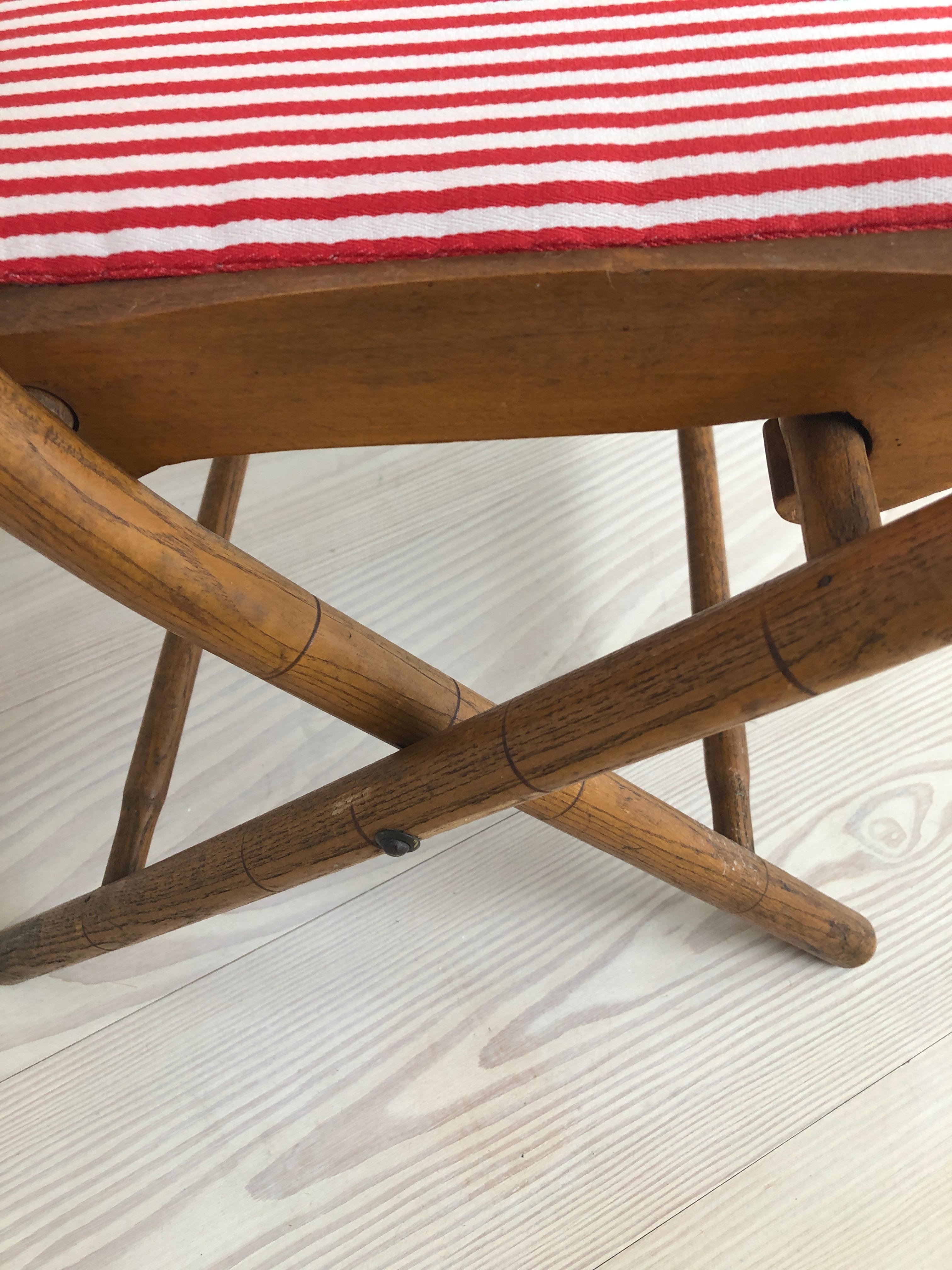 Vintage French 1950s Foldable Chairs in Faux Bamboo and Striped Textile 8