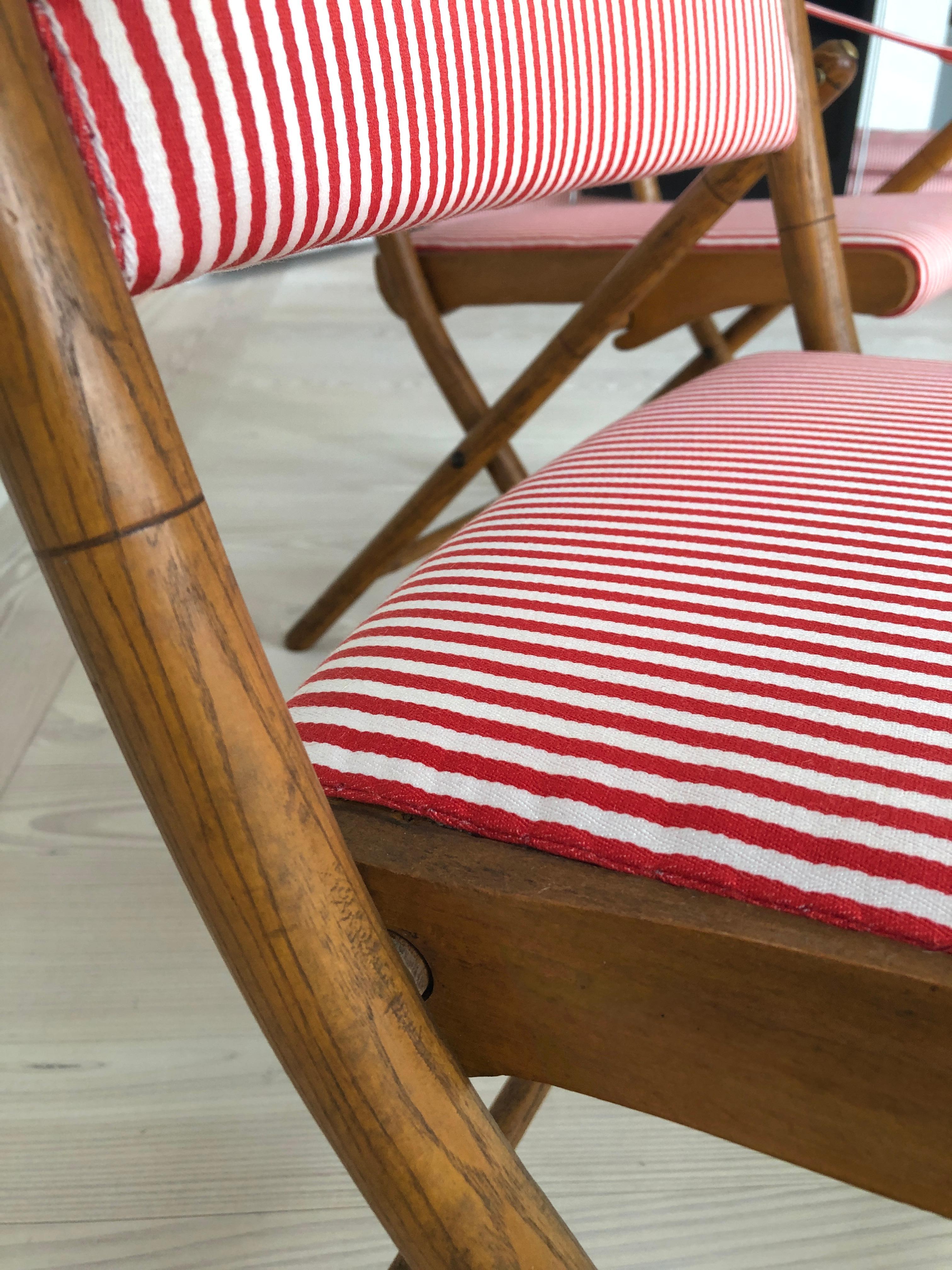 Vintage French 1950s Foldable Chairs in Faux Bamboo and Striped Textile 9