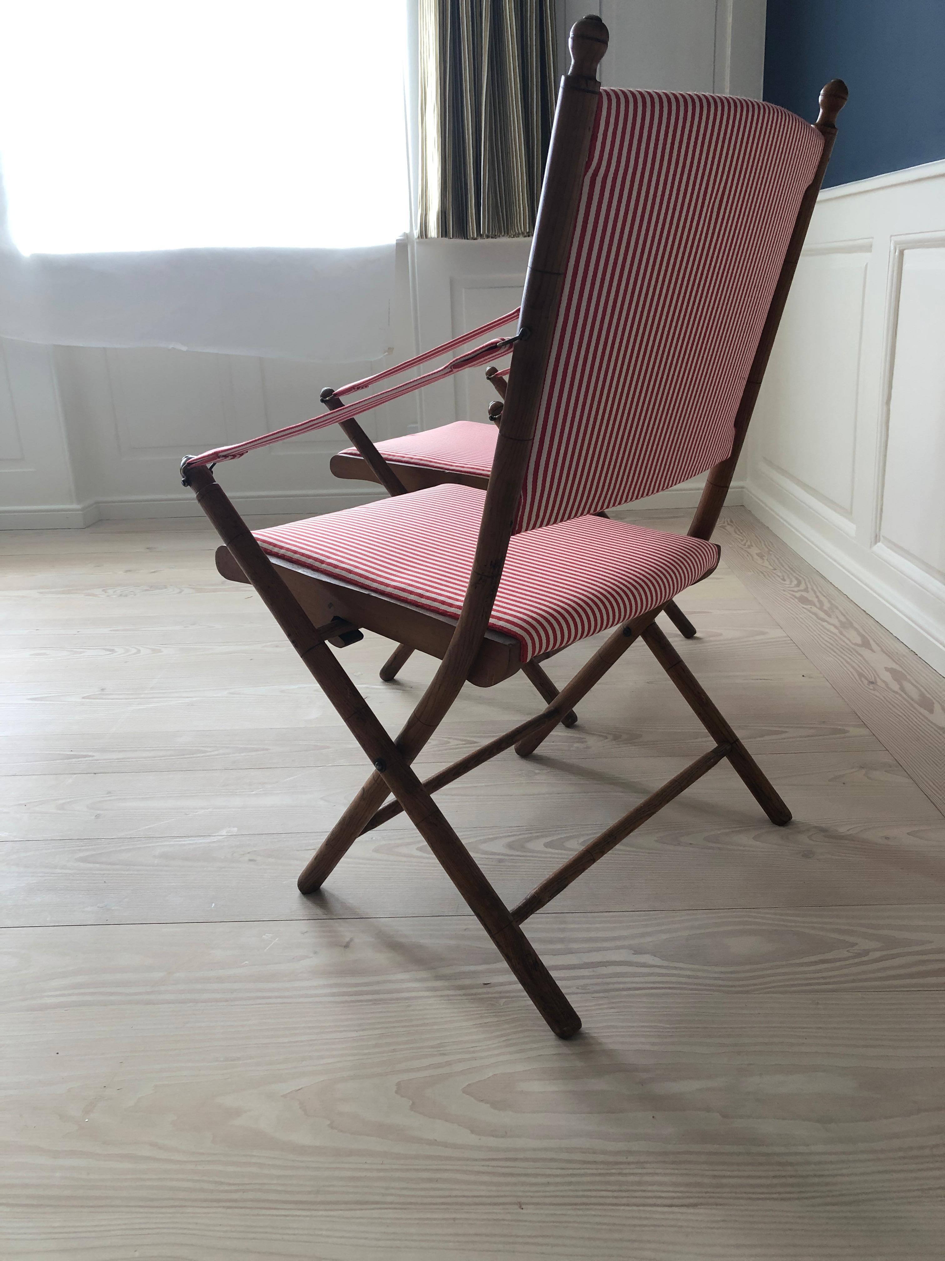 Vintage French 1950s Foldable Chairs in Faux Bamboo and Striped Textile 2
