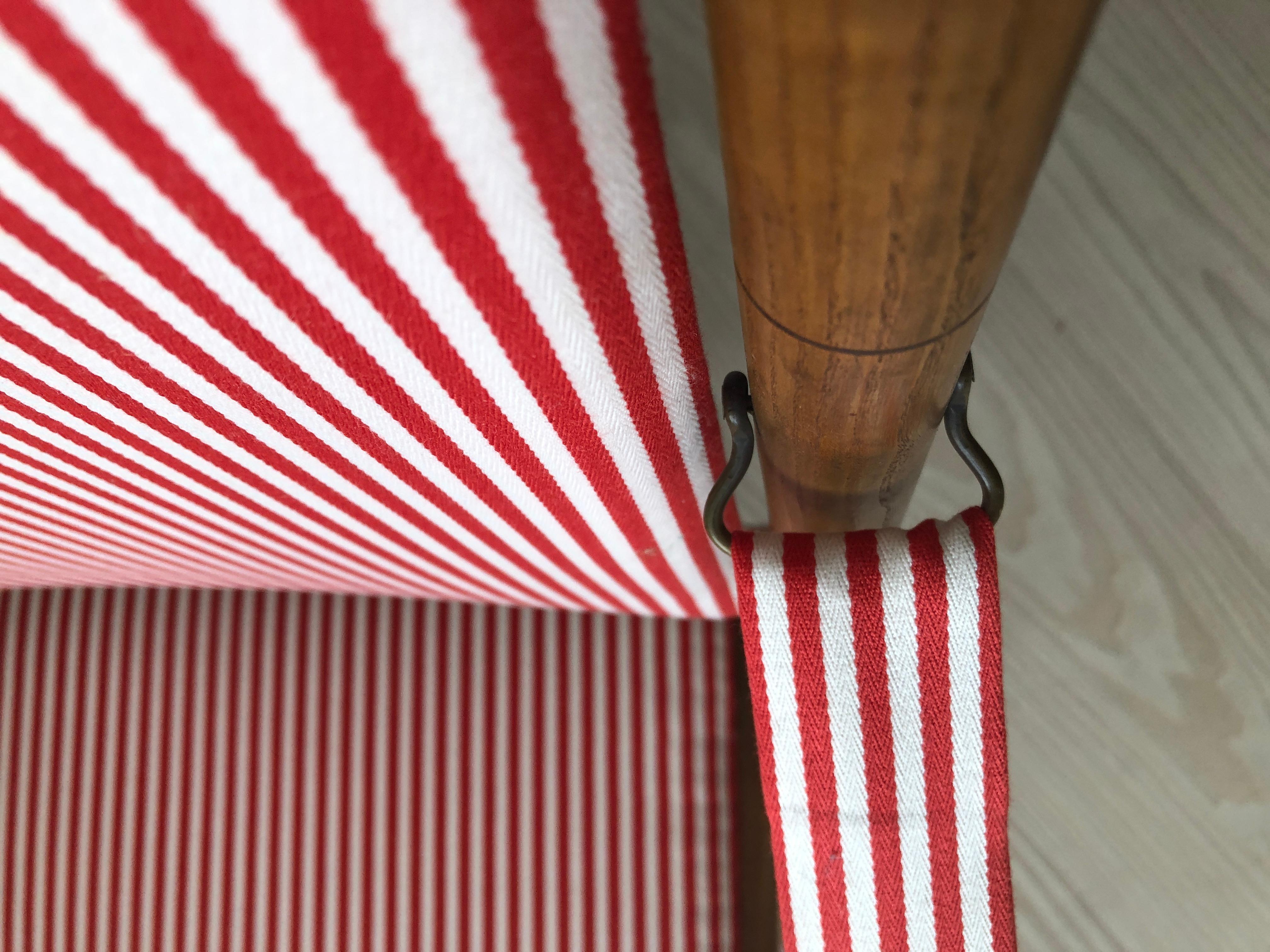 Vintage French 1950s Foldable Chairs in Faux Bamboo and Striped Textile 5